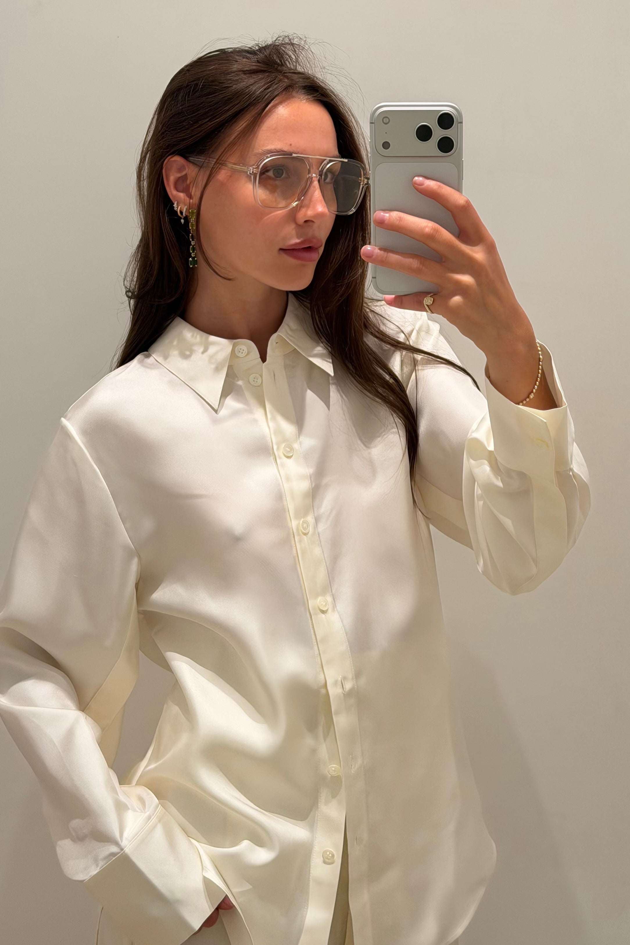 SILK OPEN SLEEVE DETAILED SHIRT