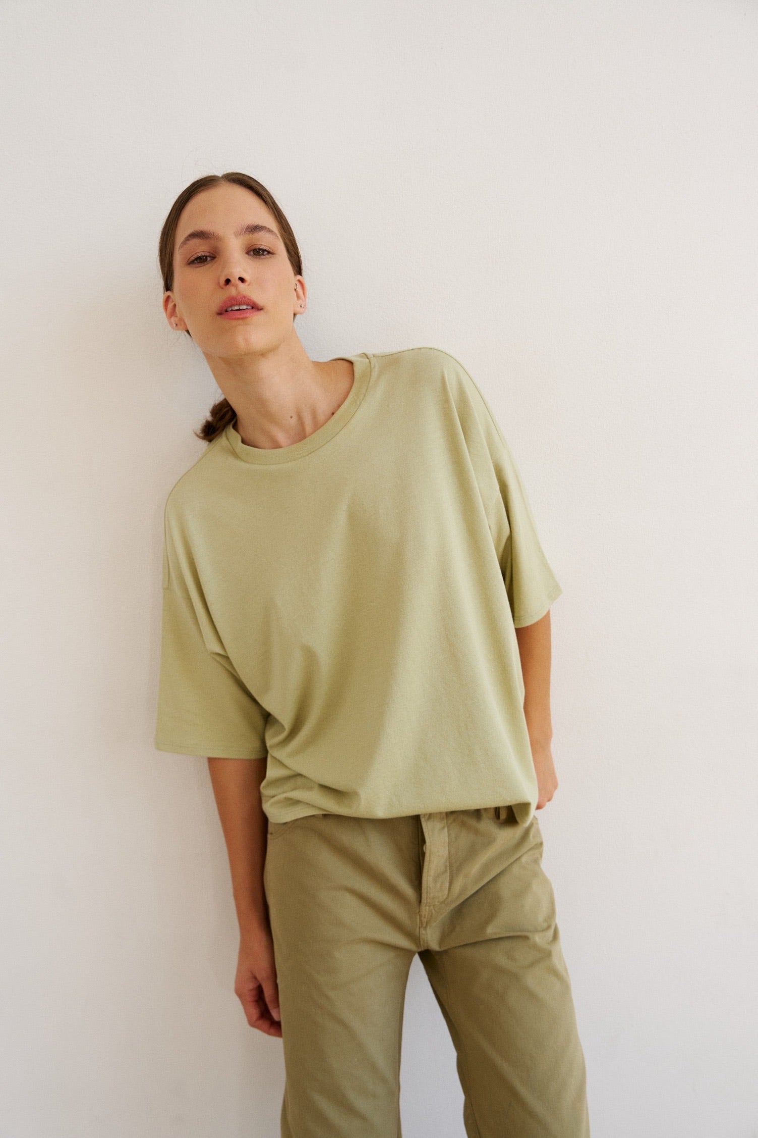 THE DRAPED TEE IN PISTACHIO
