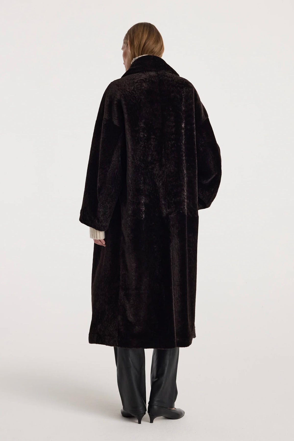 SHEARLING LEATHER SHAWL COLLAR COAT