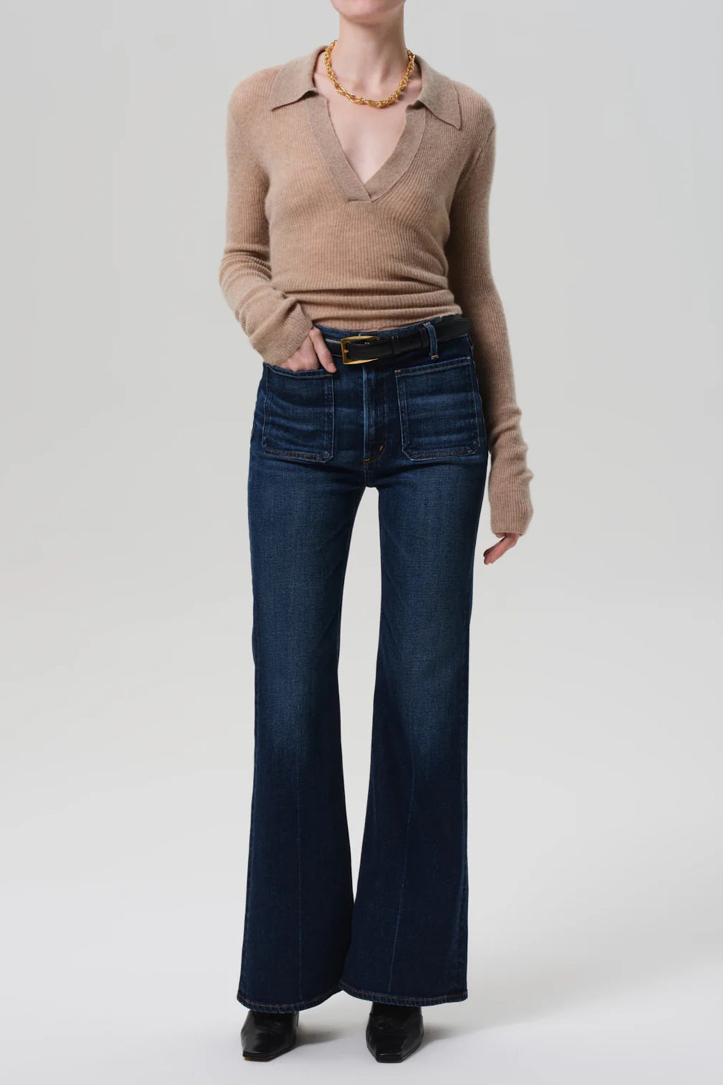 KIMBERLY PATCH POCKET FLARE DENIM