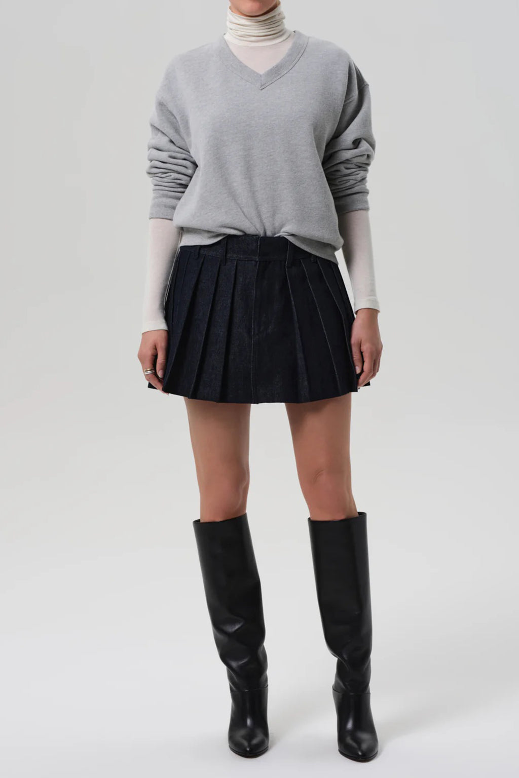 PLEATED DENIM MINI SKIRT
