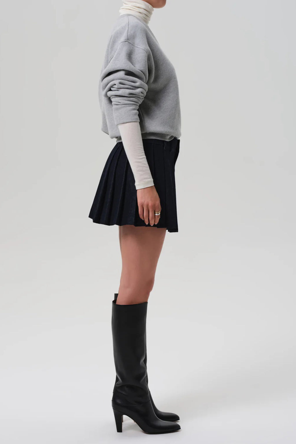 PLEATED DENIM MINI SKIRT