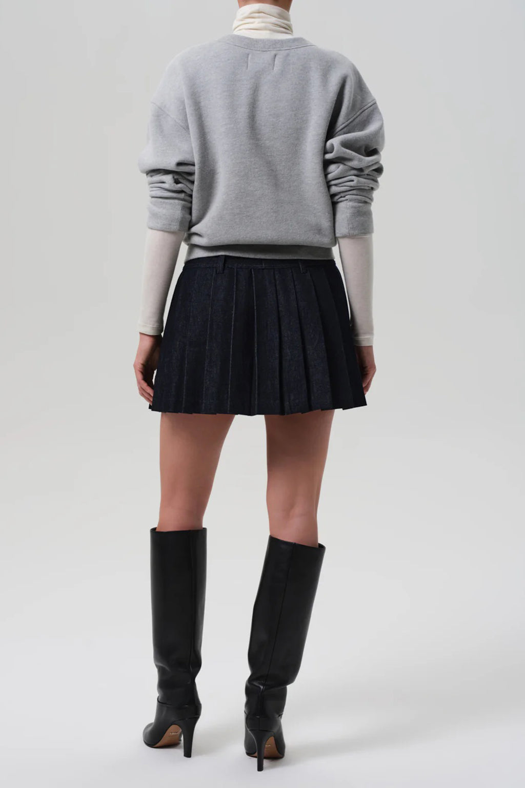 PLEATED DENIM MINI SKIRT