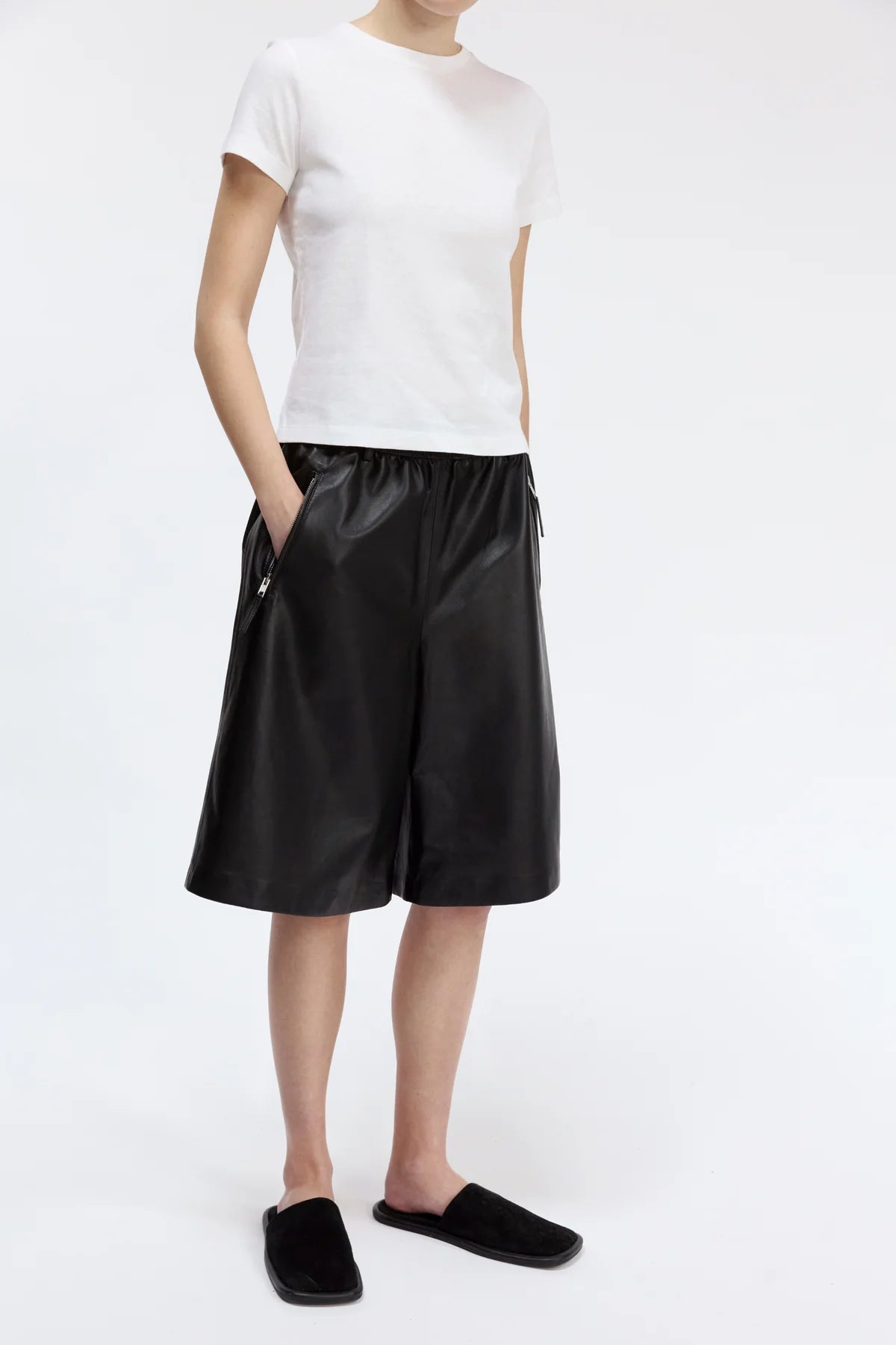 PI LEATHER BERMUDA SHORTS