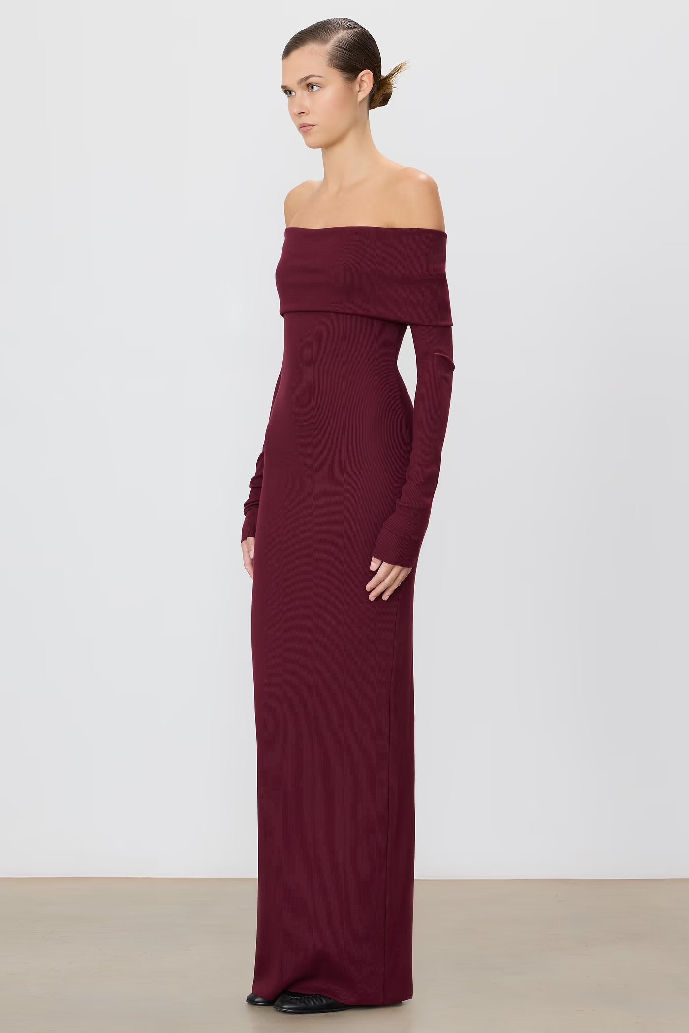 LONG SLEEVE OFF-SHOULDER MAXI DRESS