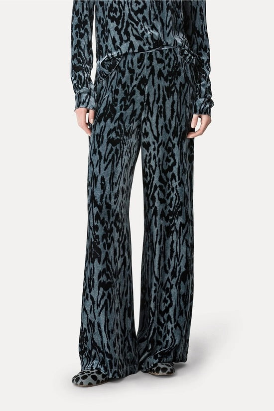 MOIRE PRINT VELVET TROUSERS
