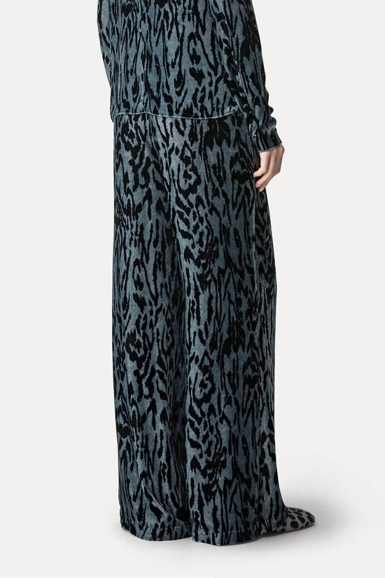 MOIRE PRINT VELVET TROUSERS