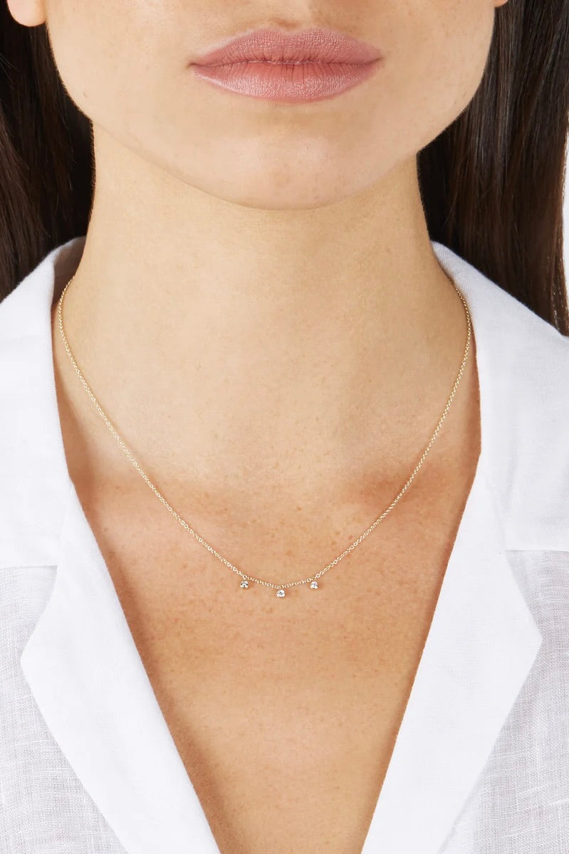3 MINI DIAMOND BEZEL DANGLE NECKLACE