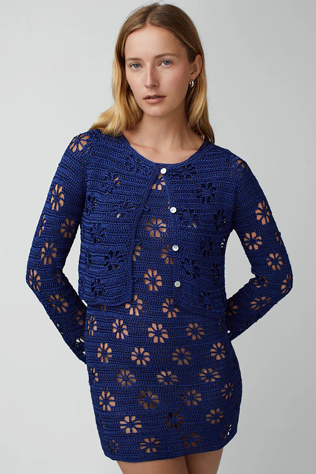 NAVY FLORAL CROCHET CARDIGAN