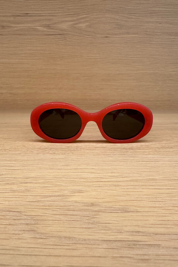 TRIOMPHE OVAL-FRAME ACETATE SUNGLASSES IN SHINY RED/SMOKE CL40194U