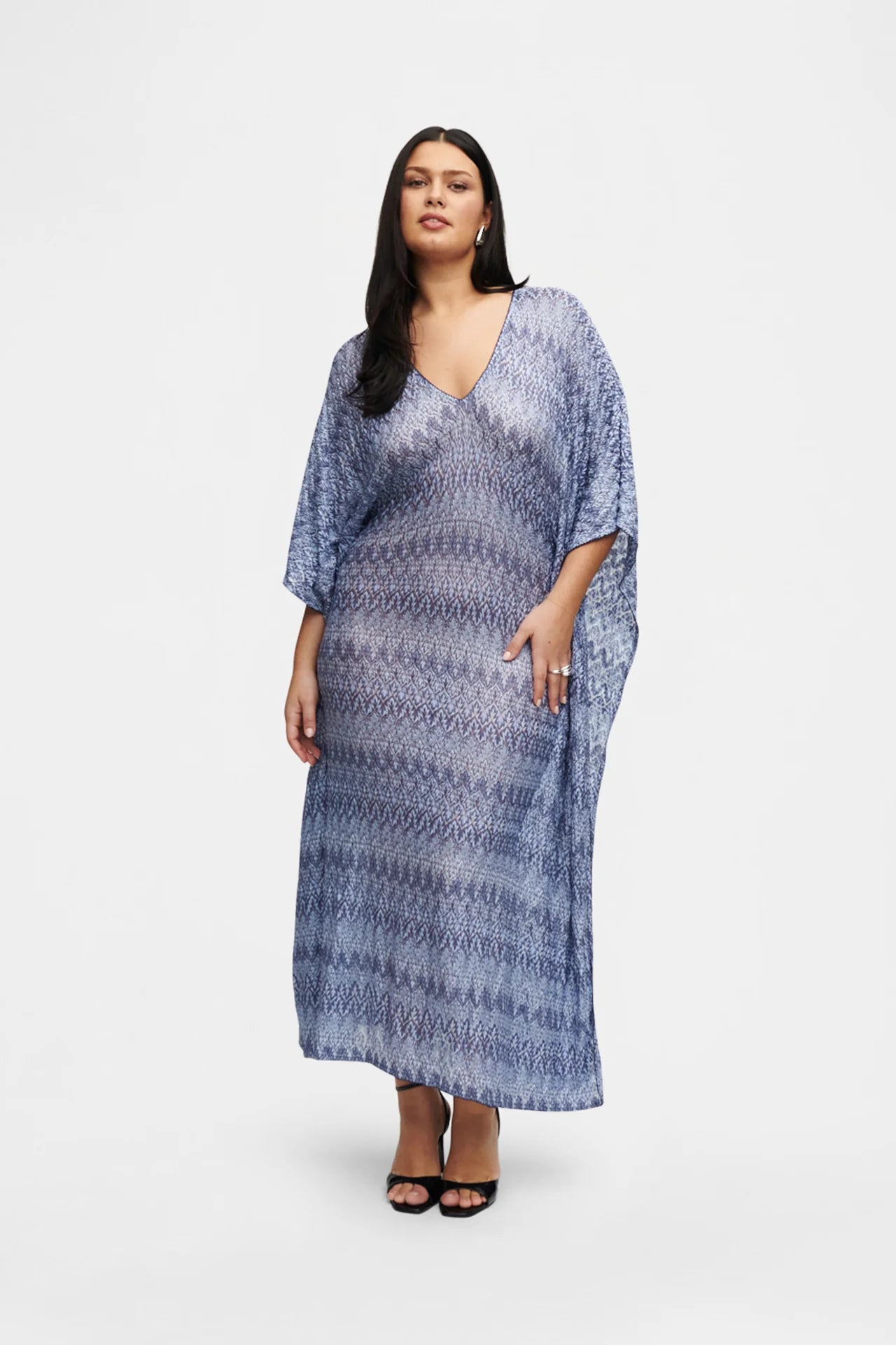 CAFTAN EN TRICOT BLEU ET DORÉ
