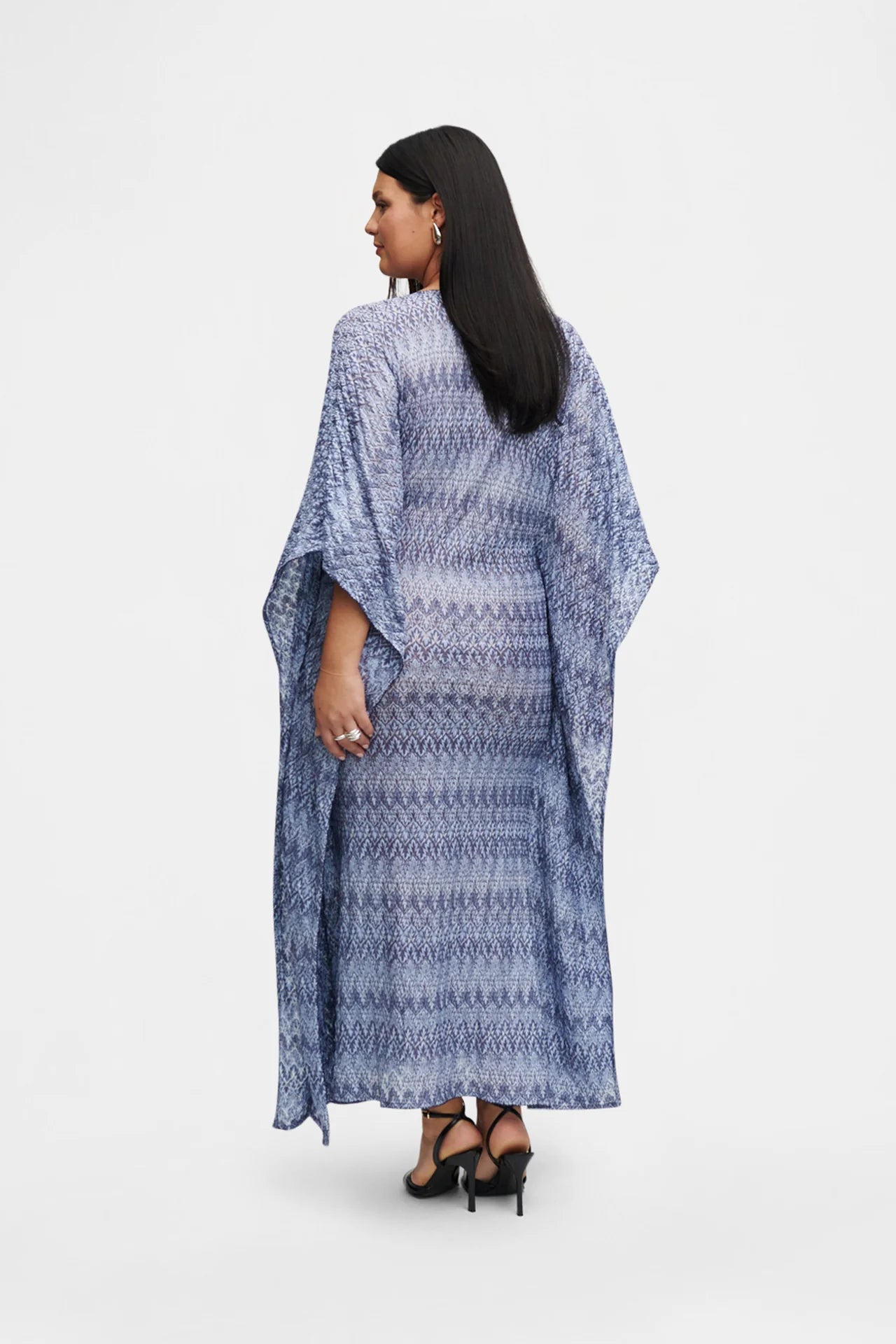 CAFTAN EN TRICOT BLEU ET DORÉ