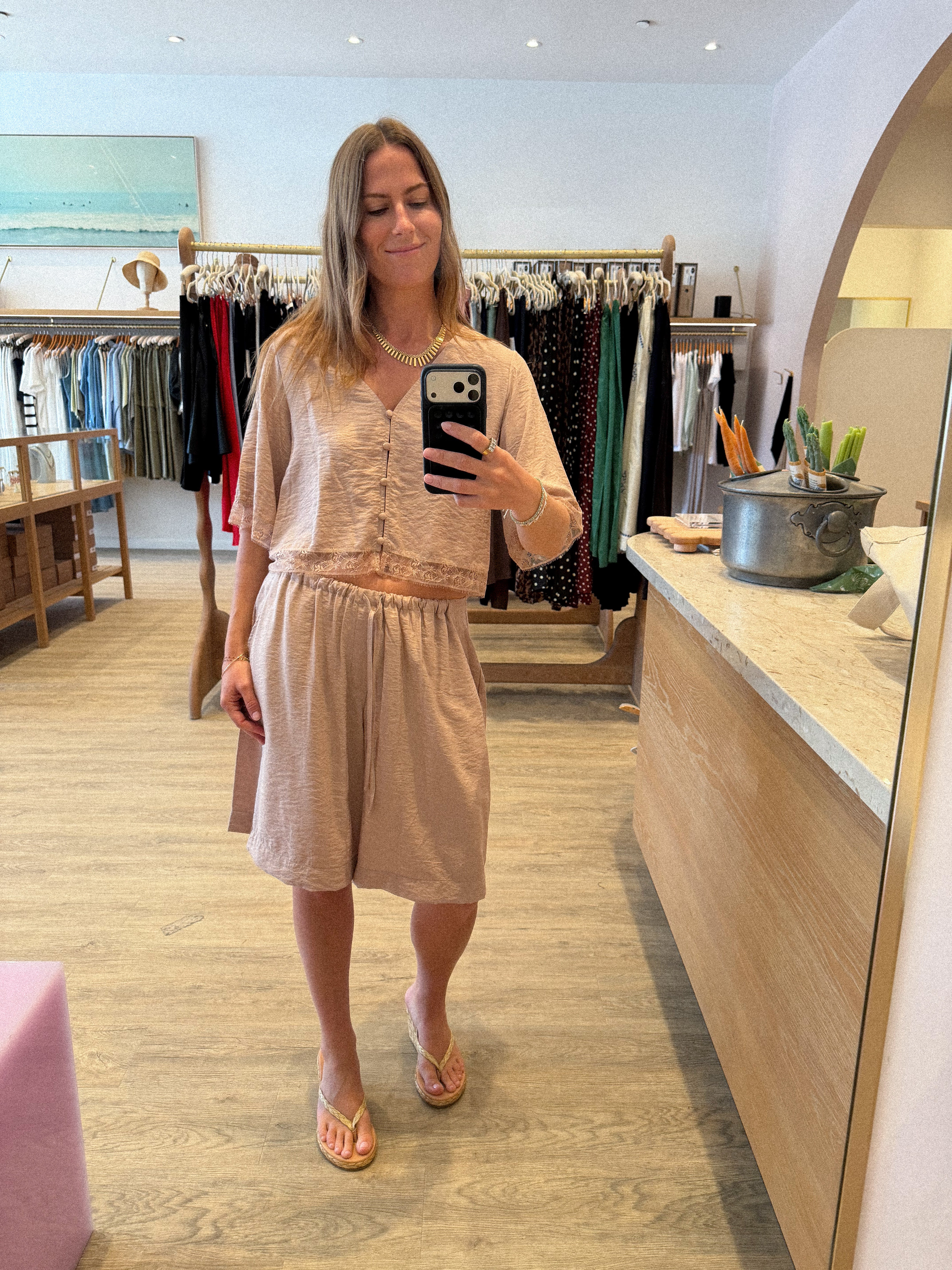 SIMONE SHORT SLEEVE BUTTON DOWN TOP WITH LACE