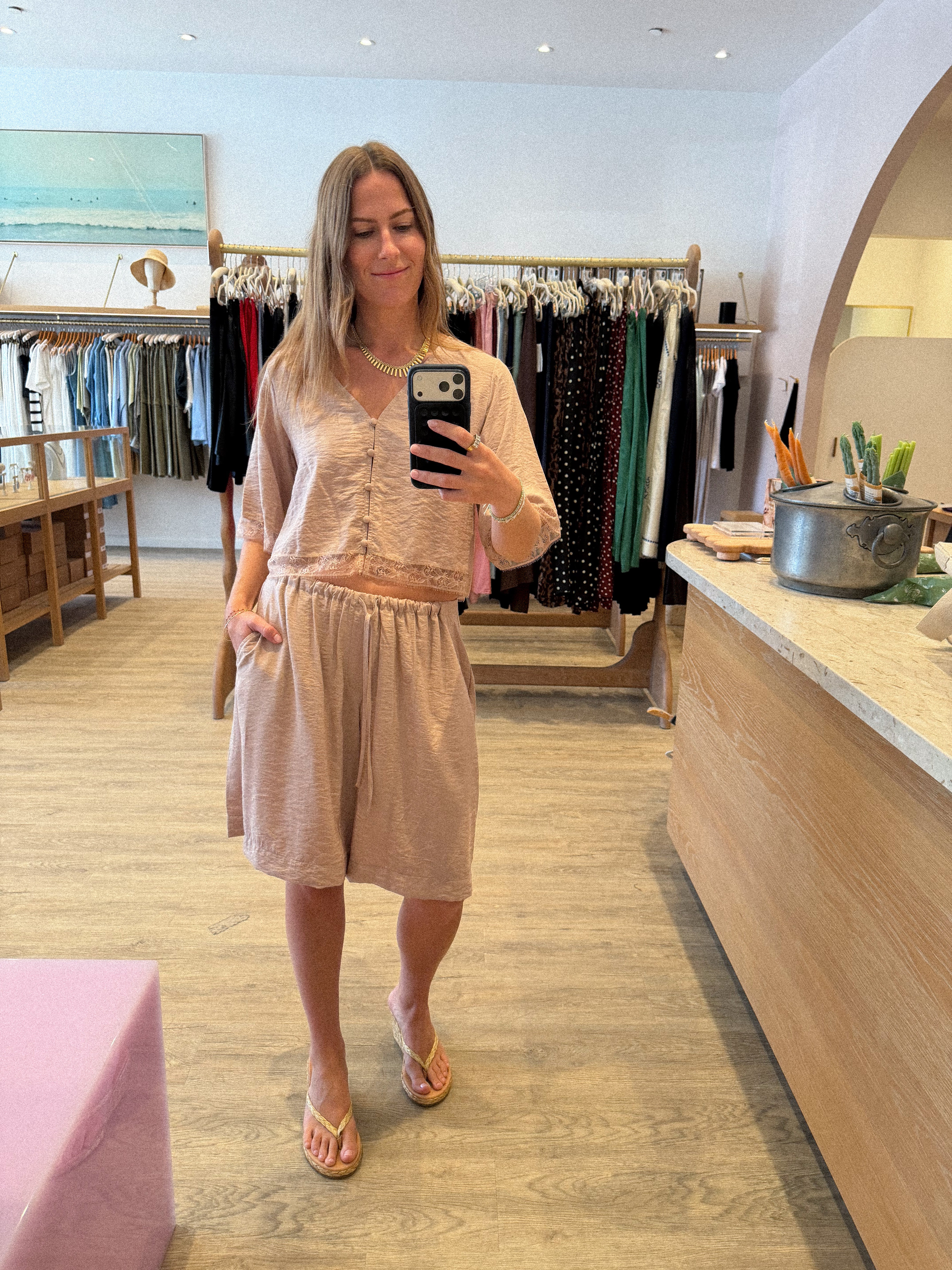 SIMONE SHORT SLEEVE BUTTON DOWN TOP WITH LACE