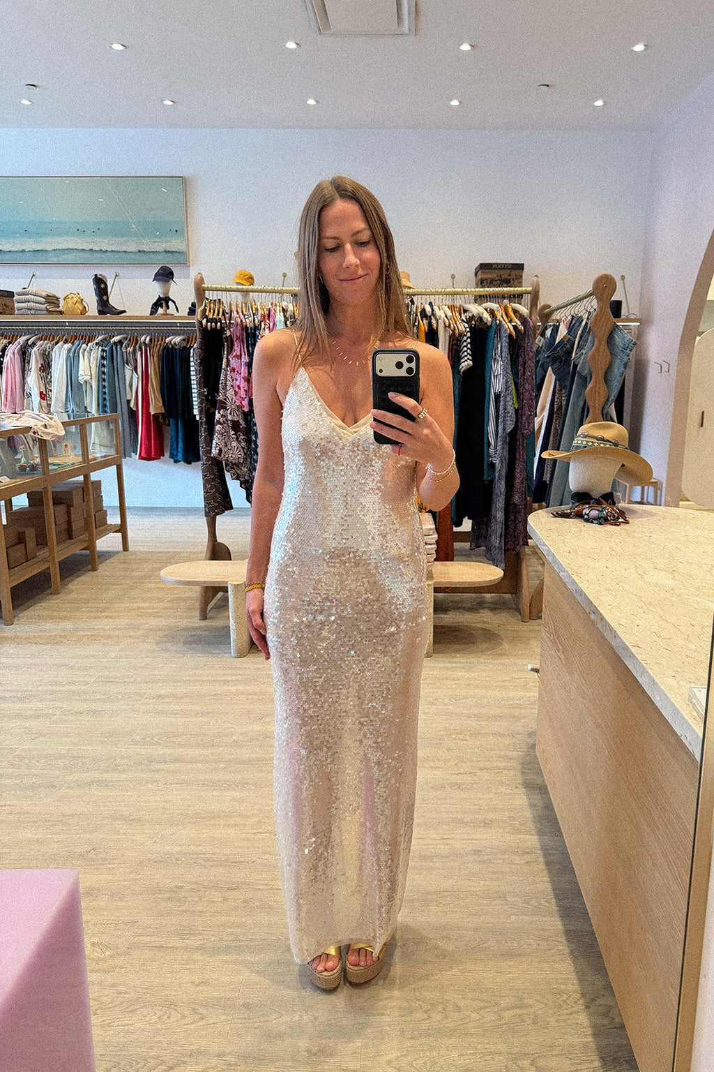 LIQUID SEQUINS SLIP DRESS