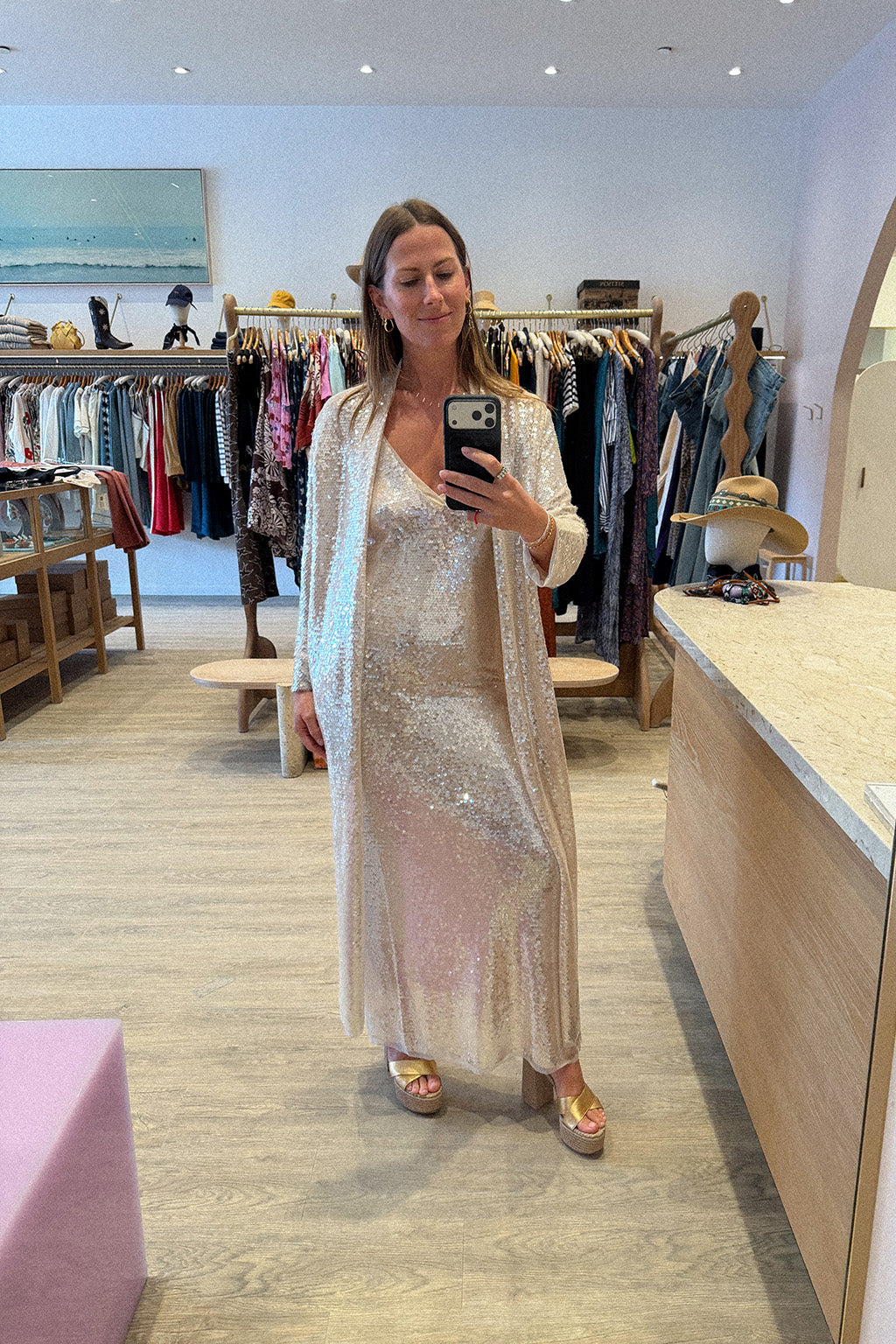 LIQUID SEQUINS SLIP DRESS