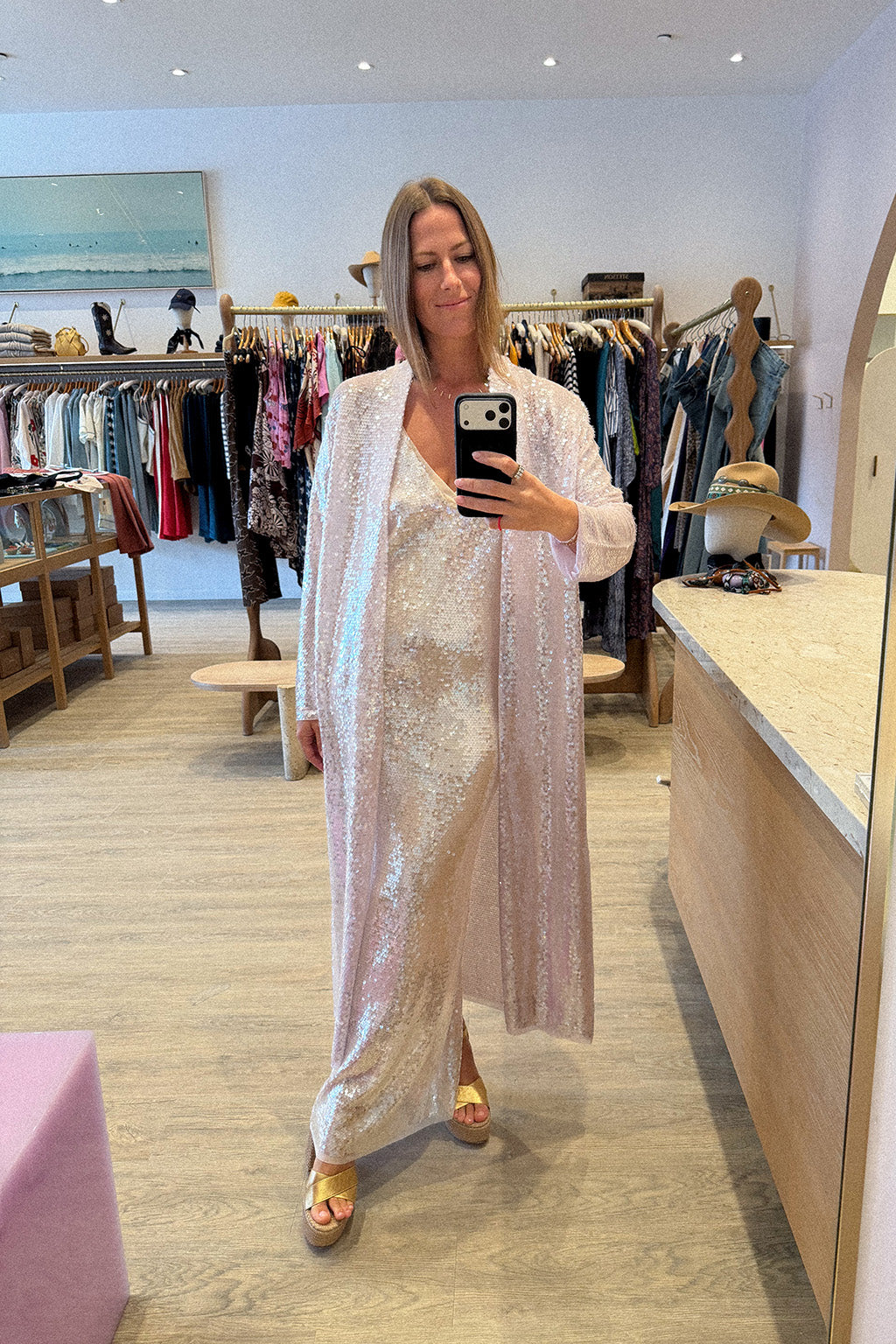 LIQUID SEQUINS SLIP DRESS