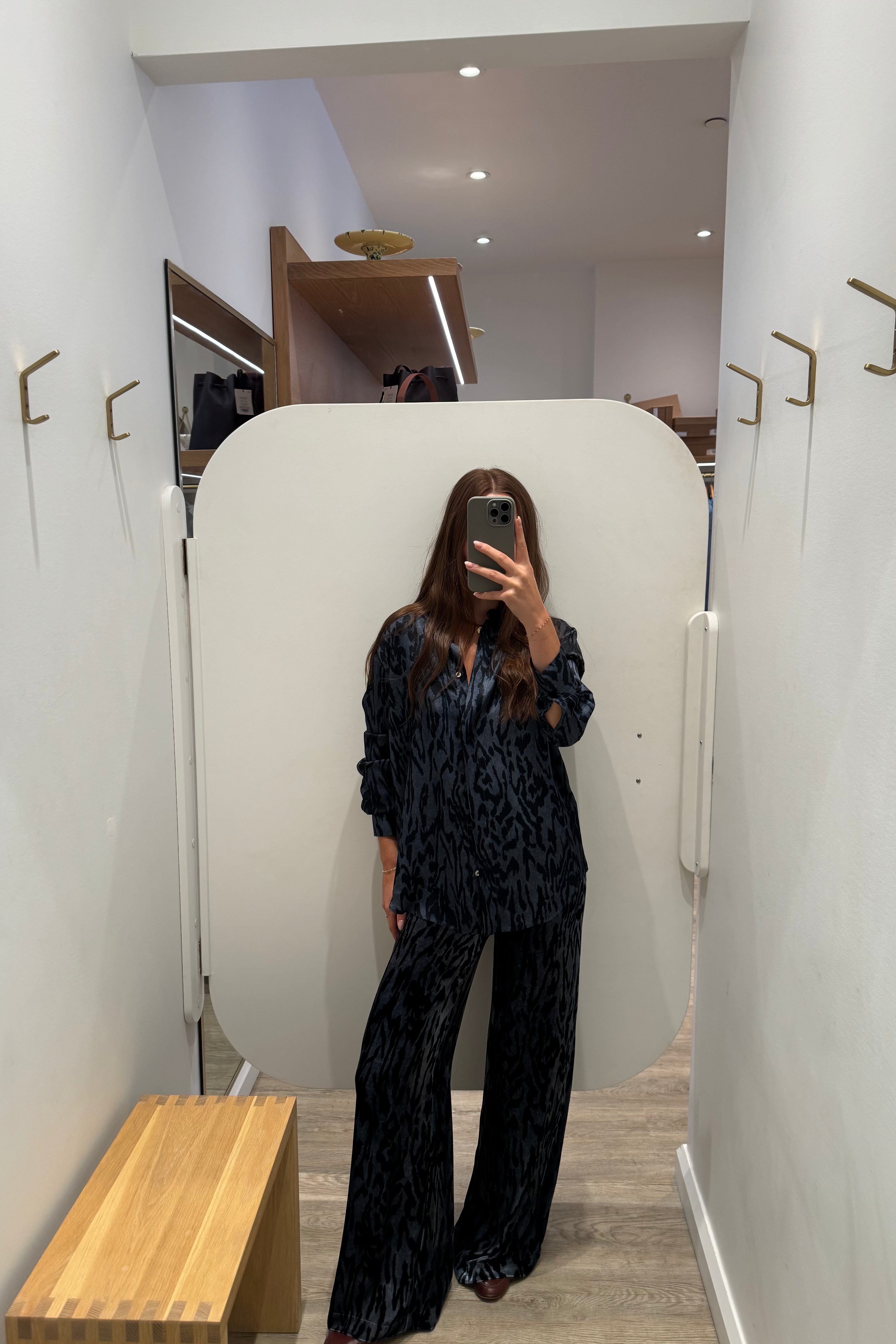 MOIRE PRINT VELVET TROUSERS