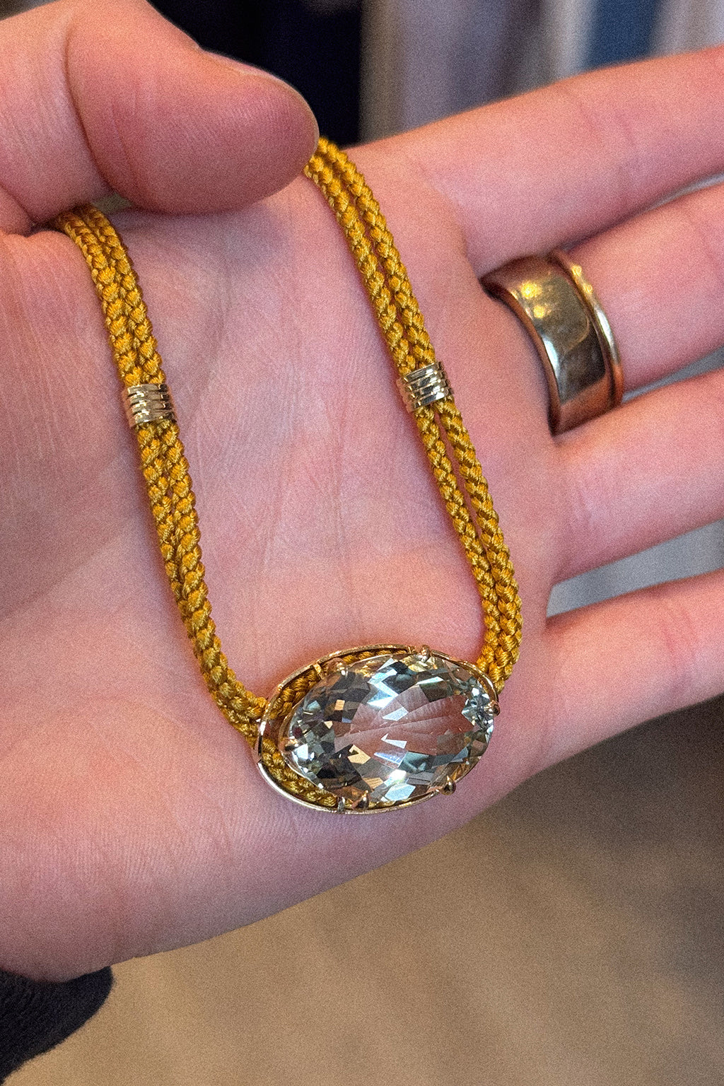 GREEN AMETHYST SILK CORD PENDANT NECKLACE