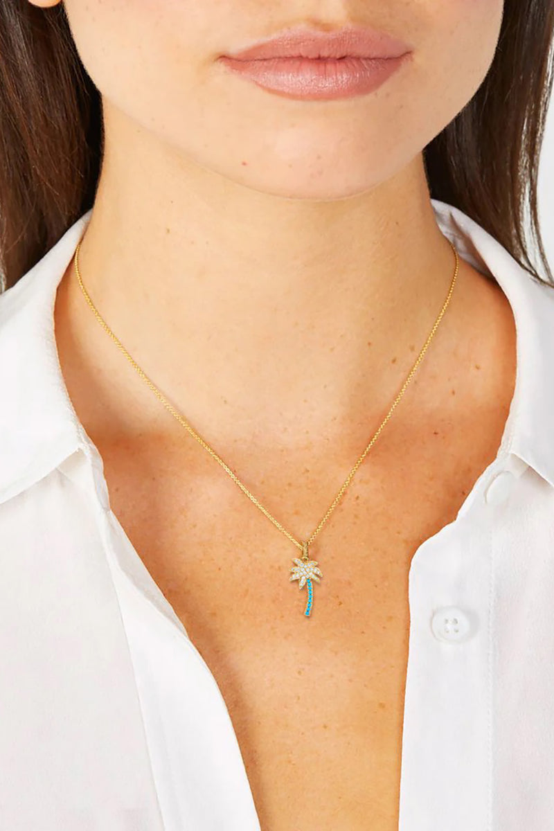 DIAMOND AND TURQUOISE PALM TREE NECKLACE