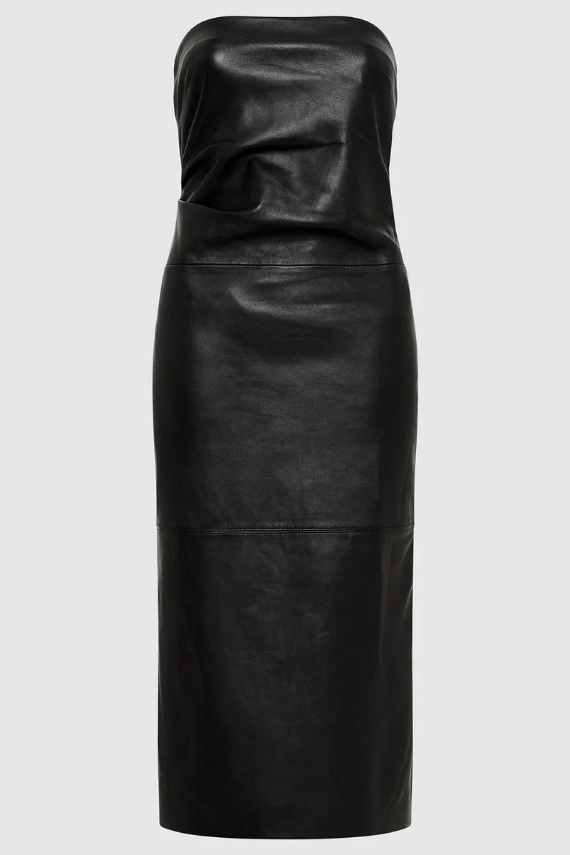 TUCK DETAIL LEATHER DRESS