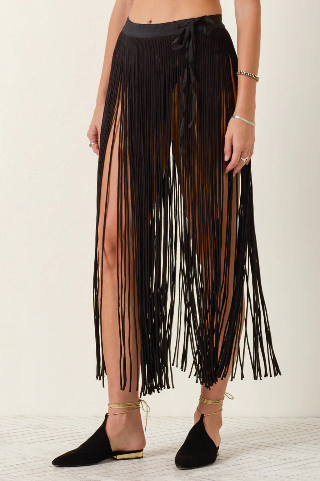 VANESSA ONYX FRINGE SKIRT