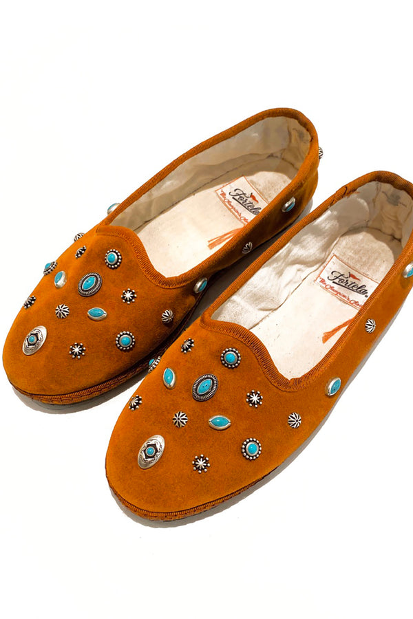 FRUTATE SUEDE FLAT WITH EMBELLISHMENTS IN DRAKE BROWN SUEDE