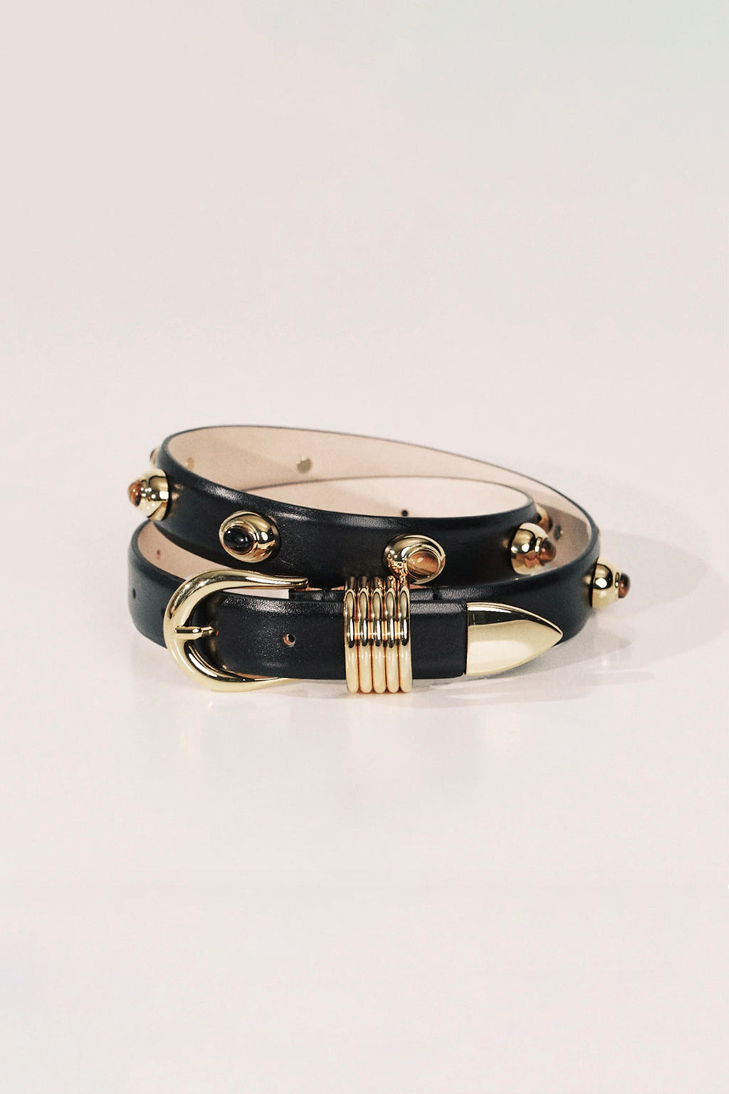 HOLLYHOCK STONE BELT IN BLACK, TIGER'S EYE & GOLD