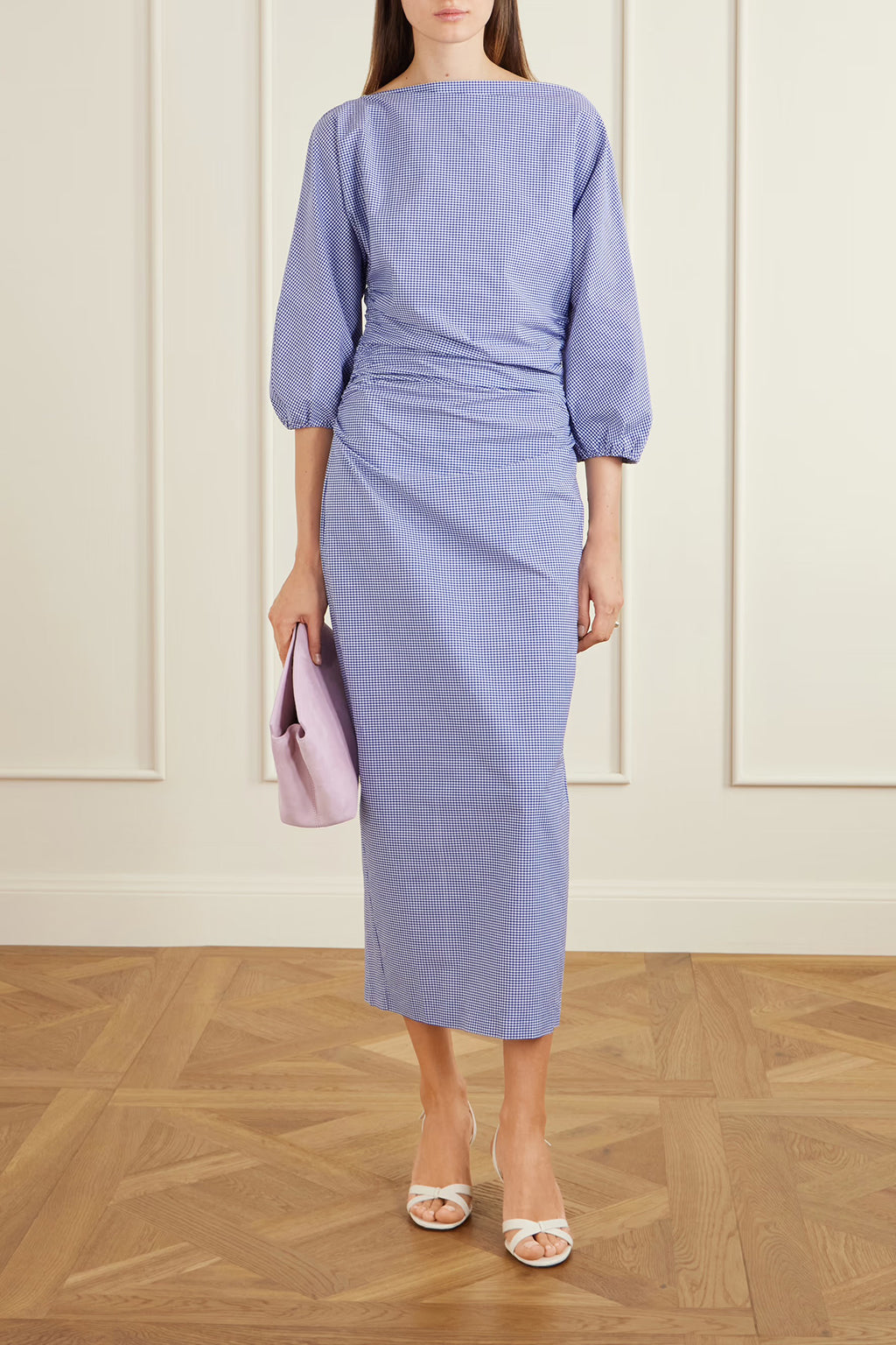 blue check midi dress Chiara Midi Dress