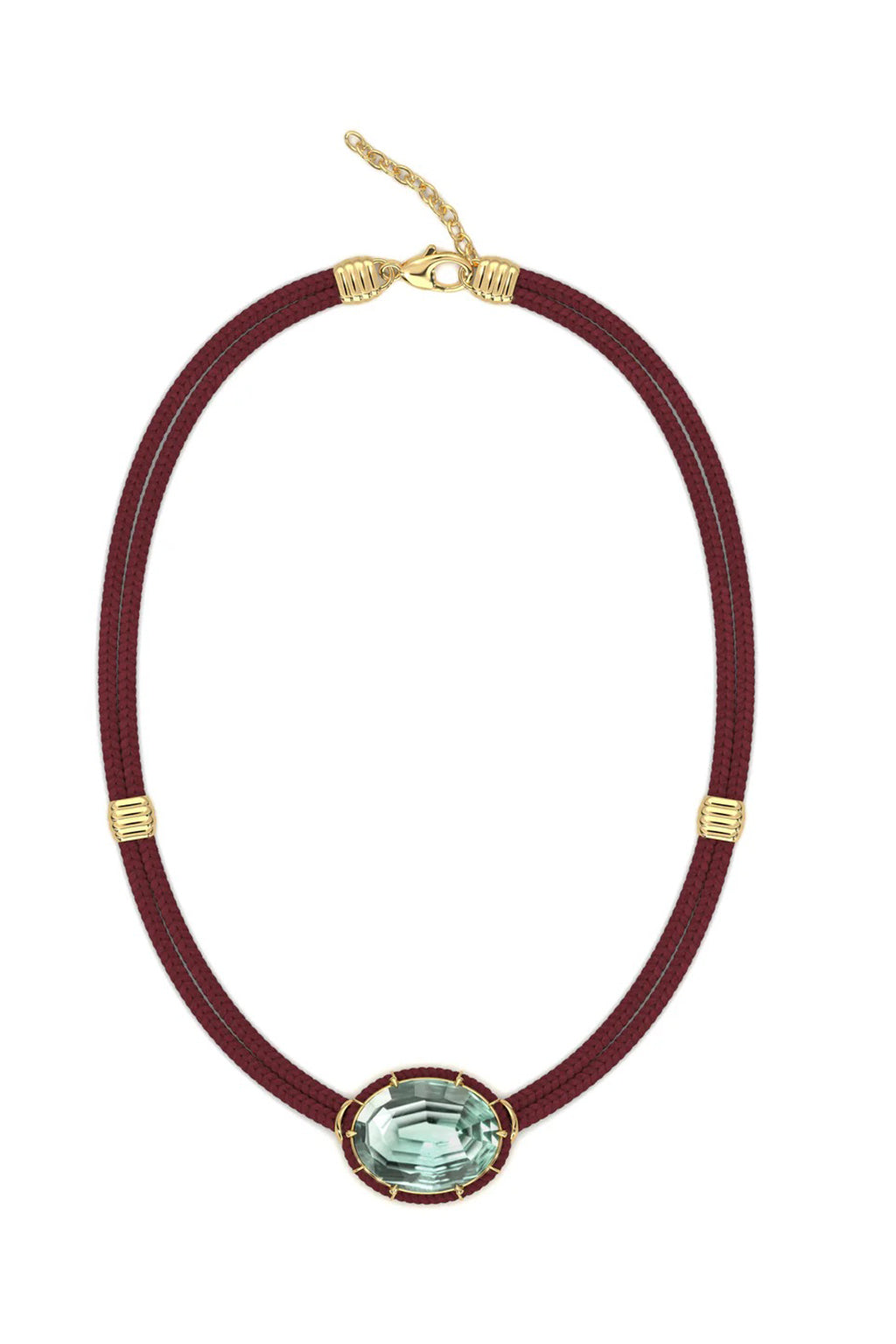 COLLIER PENDENTIF AMÉTHYSTE VERTE TAILLE CONCAVE SUR CORDON EN SOIE