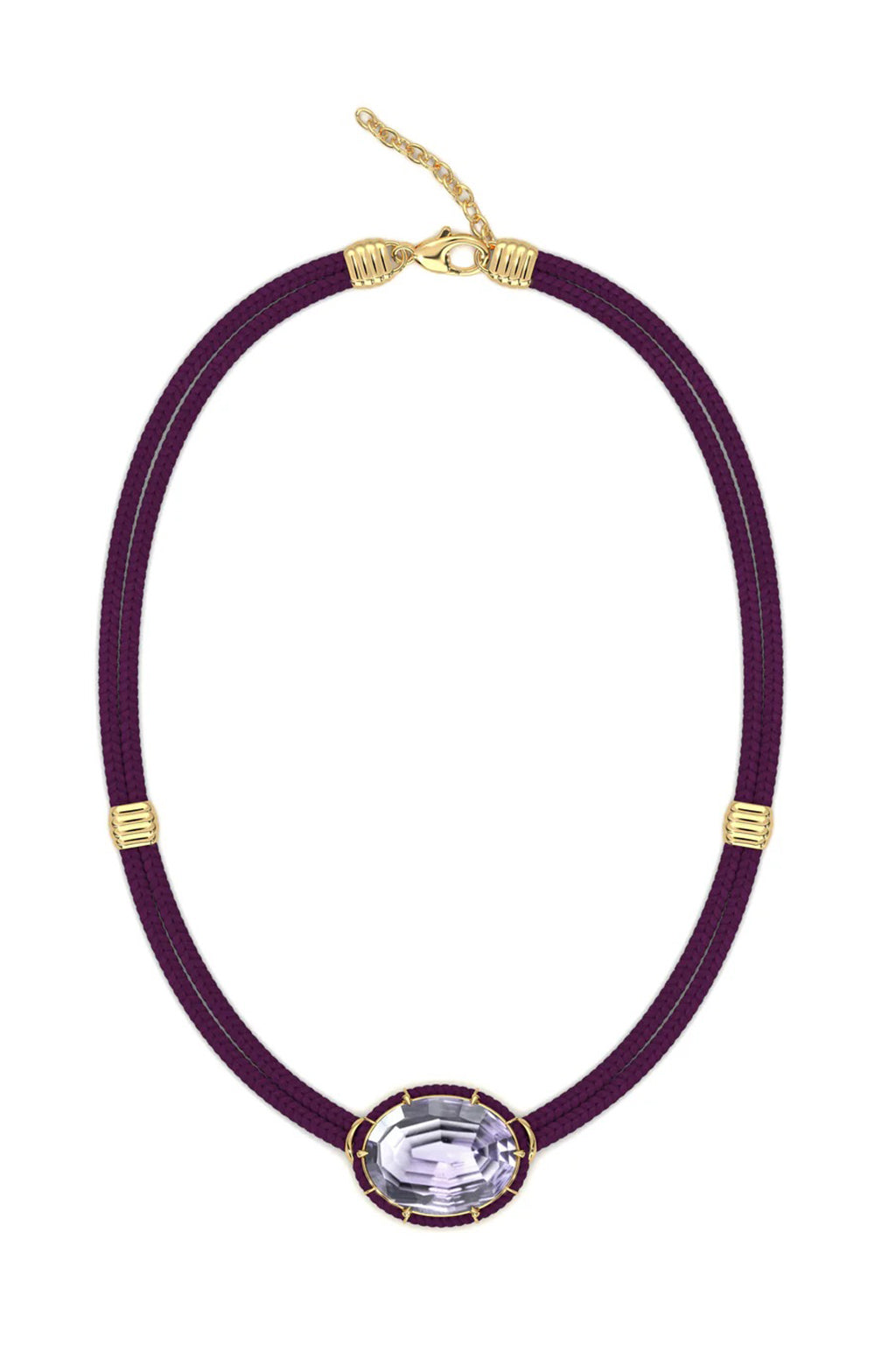COLLIER PENDENTIF CORDON DE SOIE AMÉTHYSTE VIOLETTE TAILLE CONCAVE