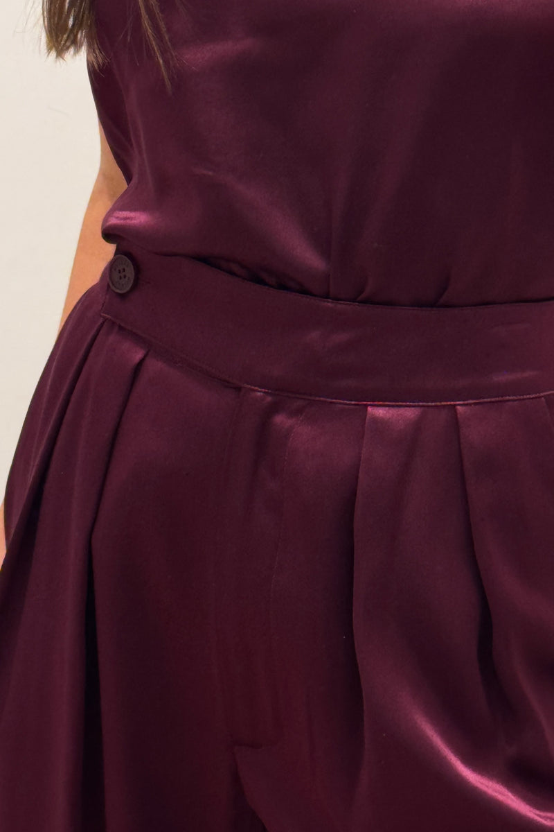 BROOKE HIGH RISE DOUBLE PLEAT SILK TROUSER