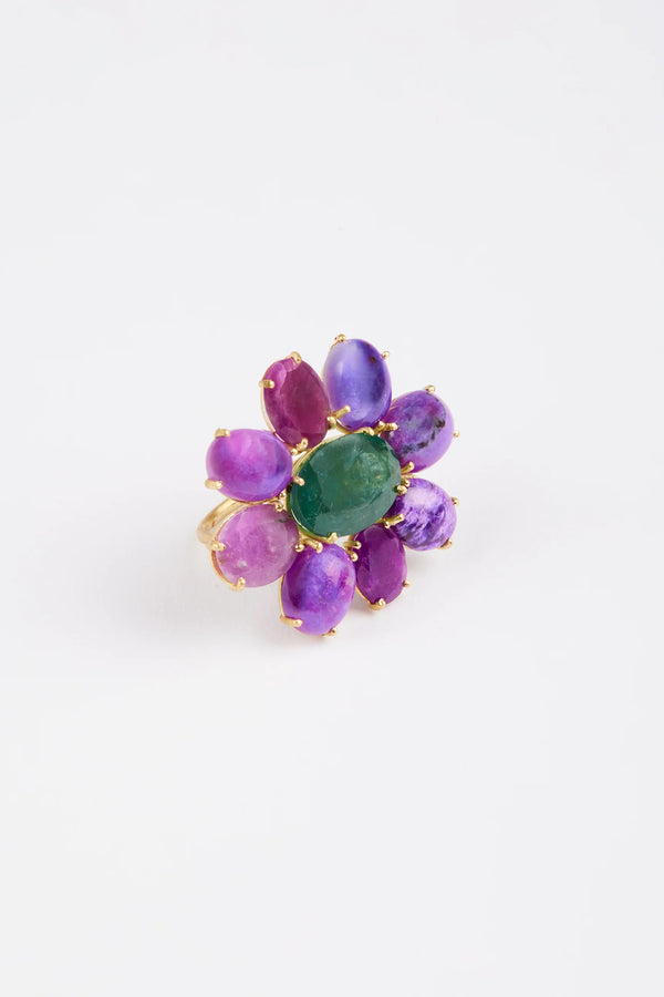*Marisa Klass Trunkshow* HACKAMITE, SUJILITE AND BLUE TOURMALINE FLOWER RING