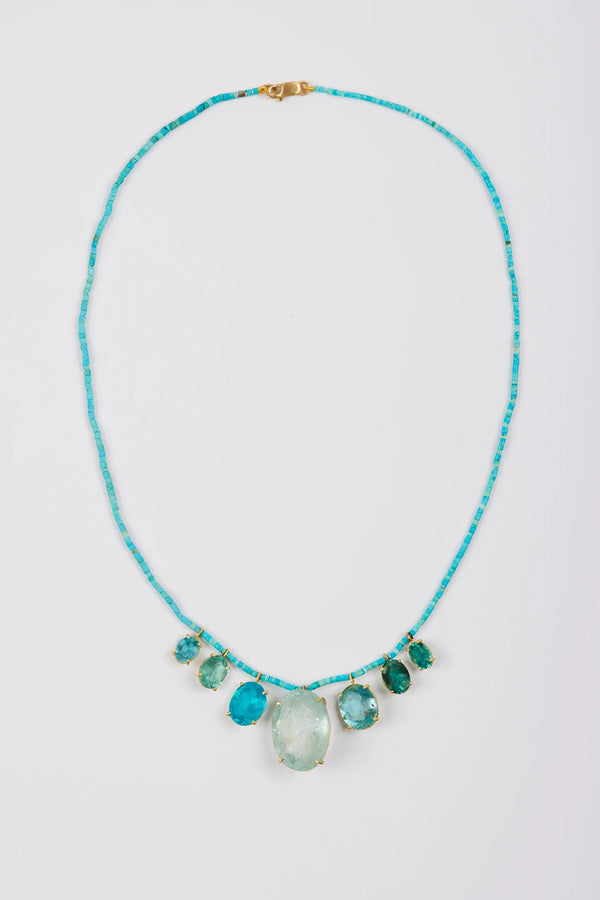 *Marisa Klass Trunkshow* TURQUOISE BEADED NECKLACE WITH FLUORITE, APATITE, TOURMALINE AND AQUAMARINES