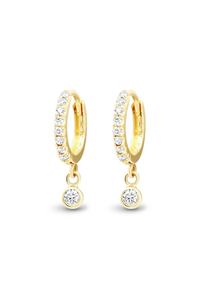 DIAMOND PAVE HUGGIES WITH DIAMOND BEZEL DROP