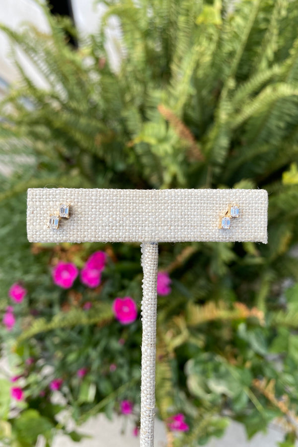 MINI DOUBLE EMERALD CUT DIAMOND STUDS