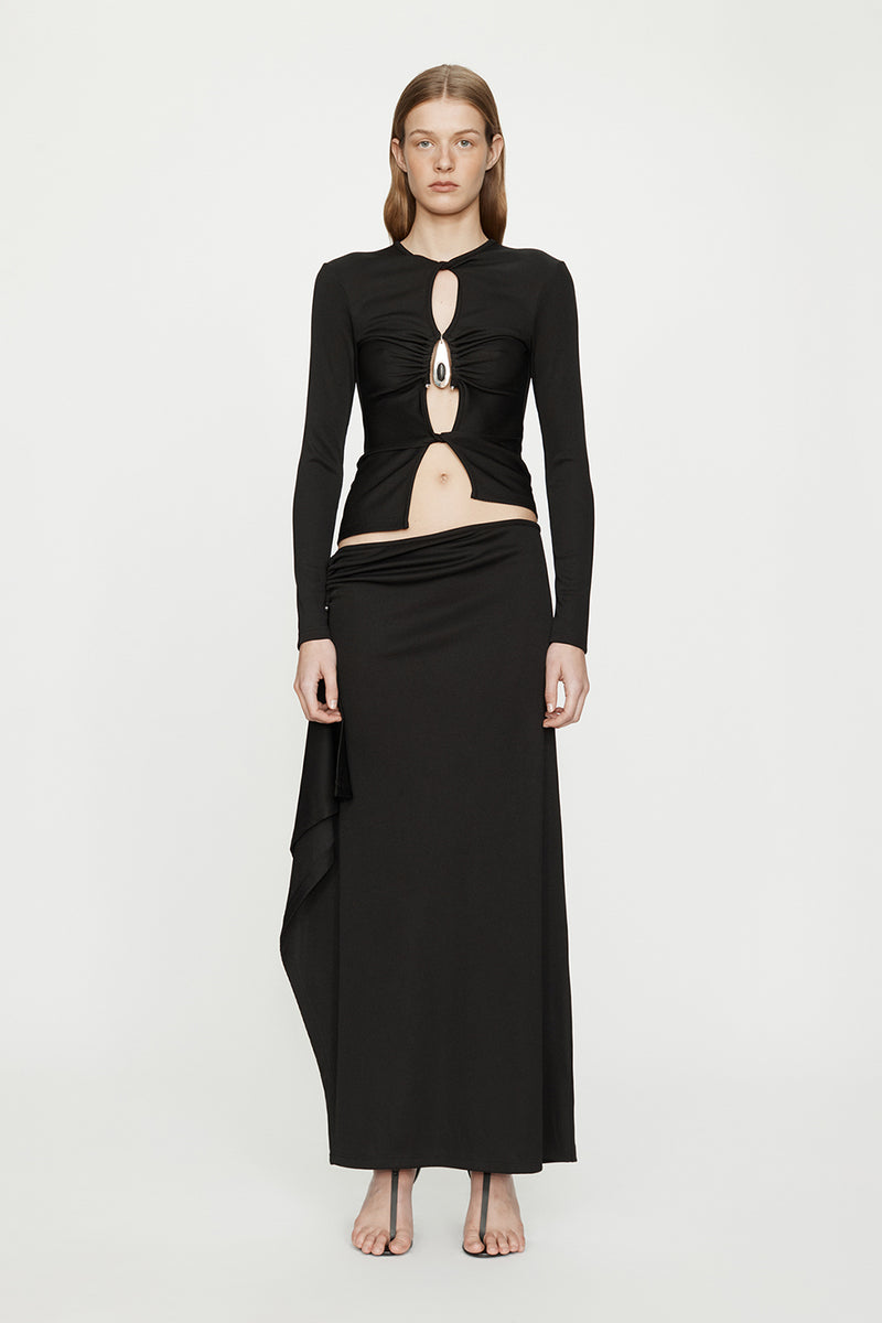 CRYSTAL PENDANT OPEN TWIST LONG SLEEVE TOP *pre-order*