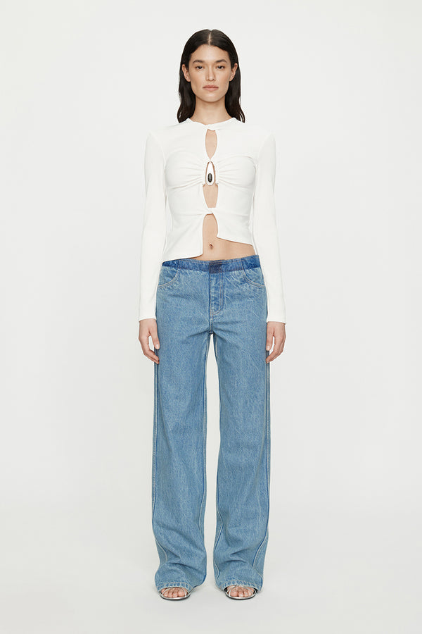 CRYSTAL PENDANT OPEN TWIST LONG SLEEVE TOP *pre-order*