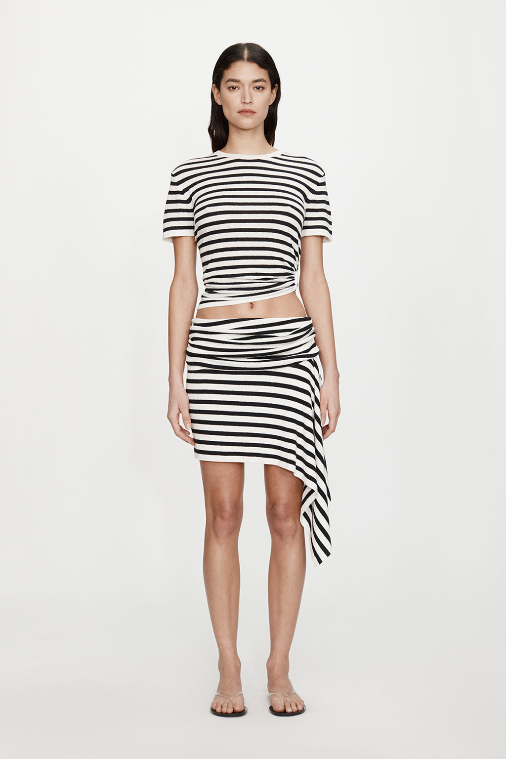 STRIPE KNIT RUCHED ORBIT TEE