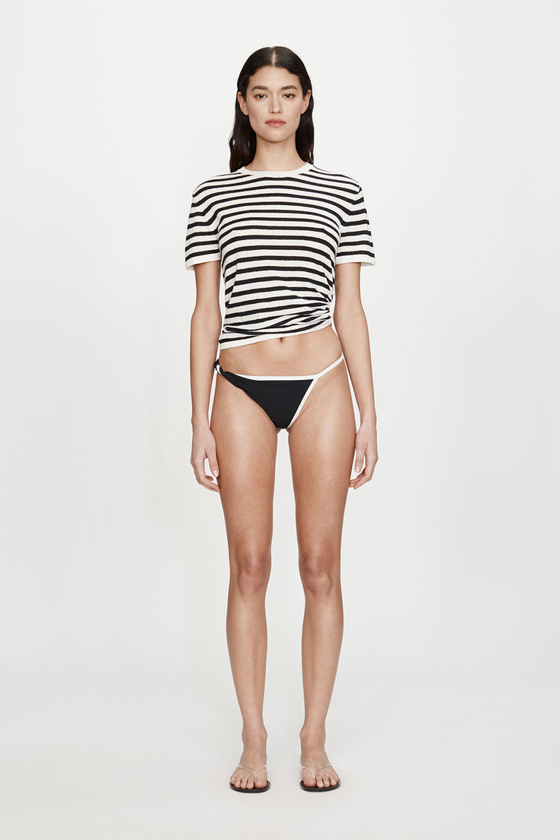 STRIPE KNIT RUCHED ORBIT TEE