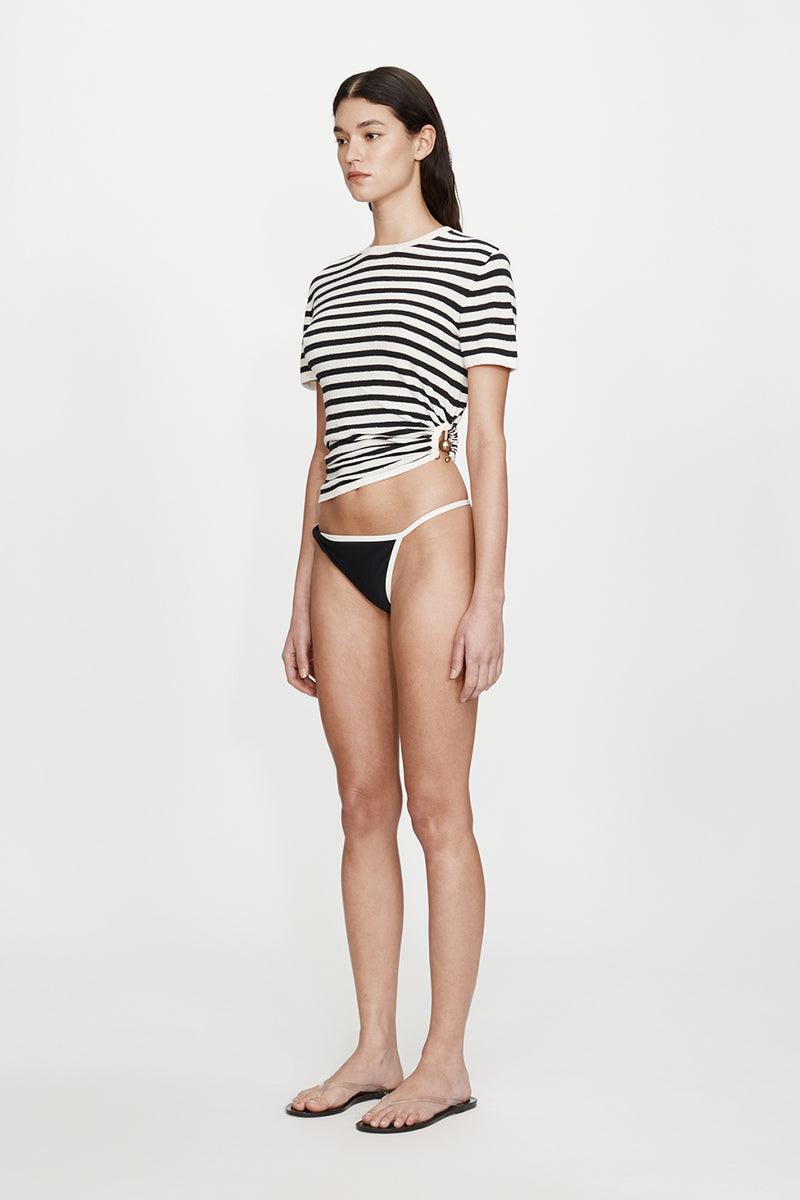 STRIPE KNIT RUCHED ORBIT TEE