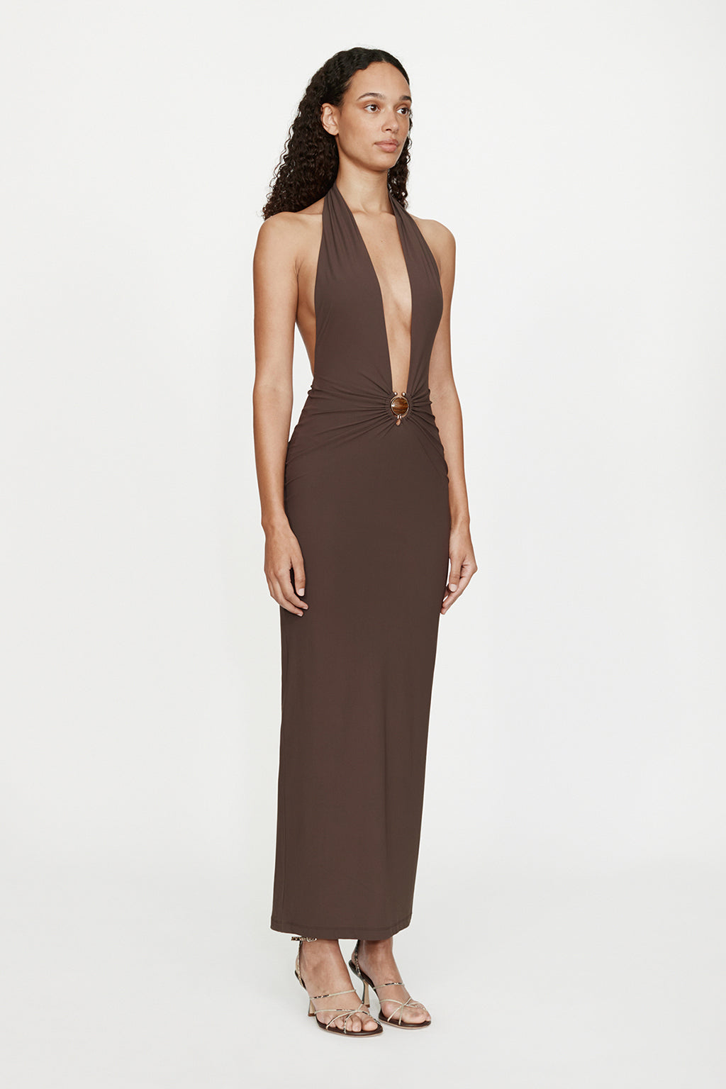 MINERAL STONE RUCHED HALTER LYCRA DRESS