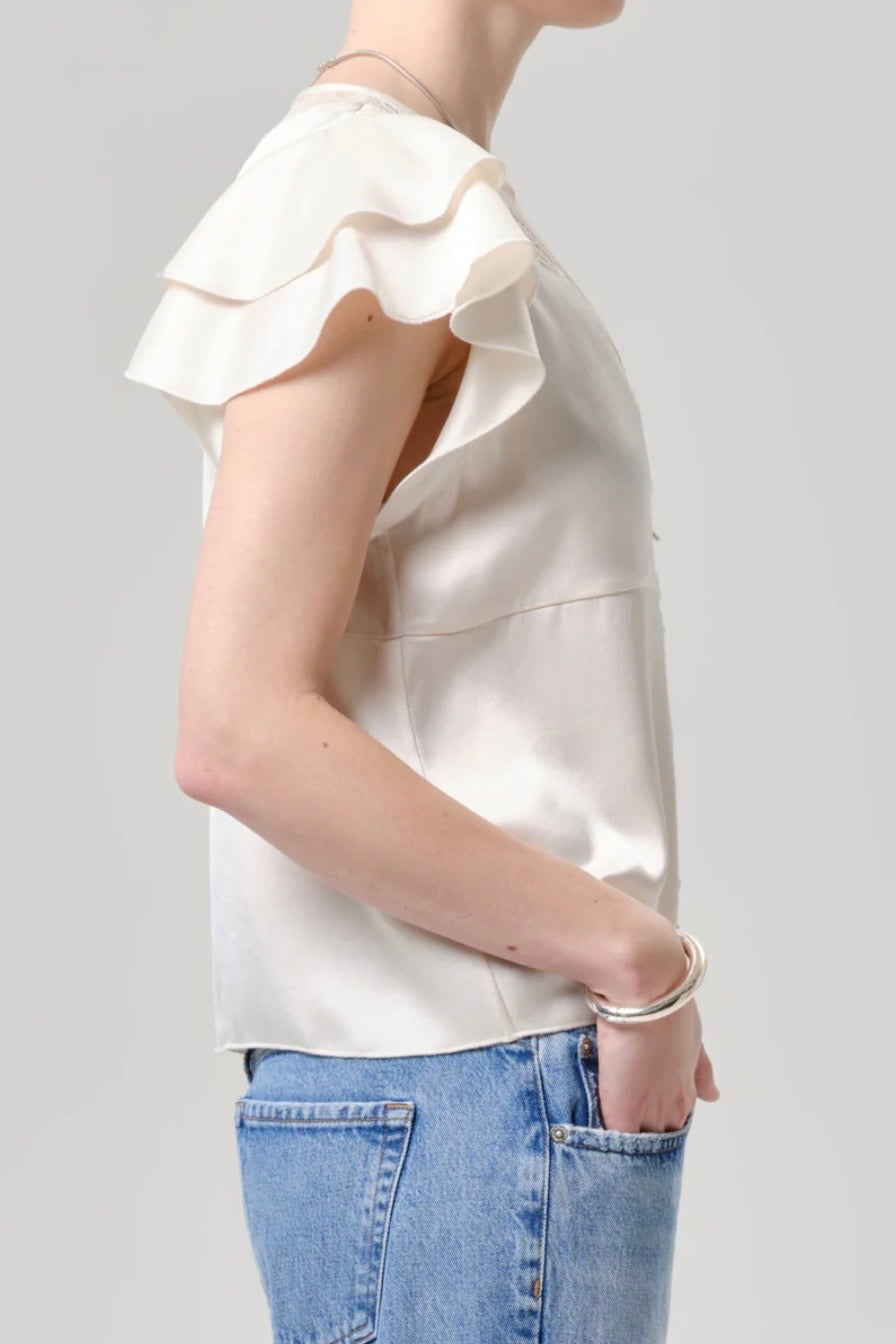 LOLA FLUTTER LACE SLEEVE TOP