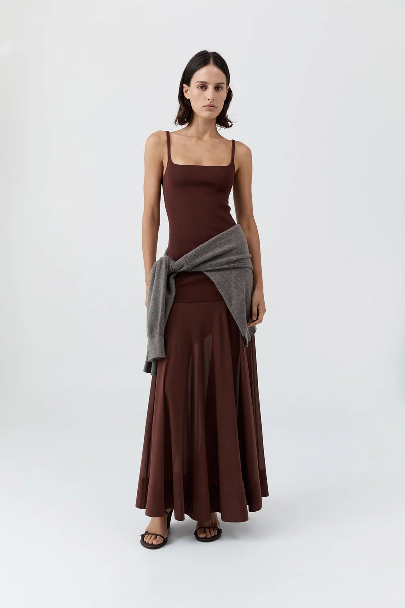 SHEER SILK CIRCLE HEM DRESS