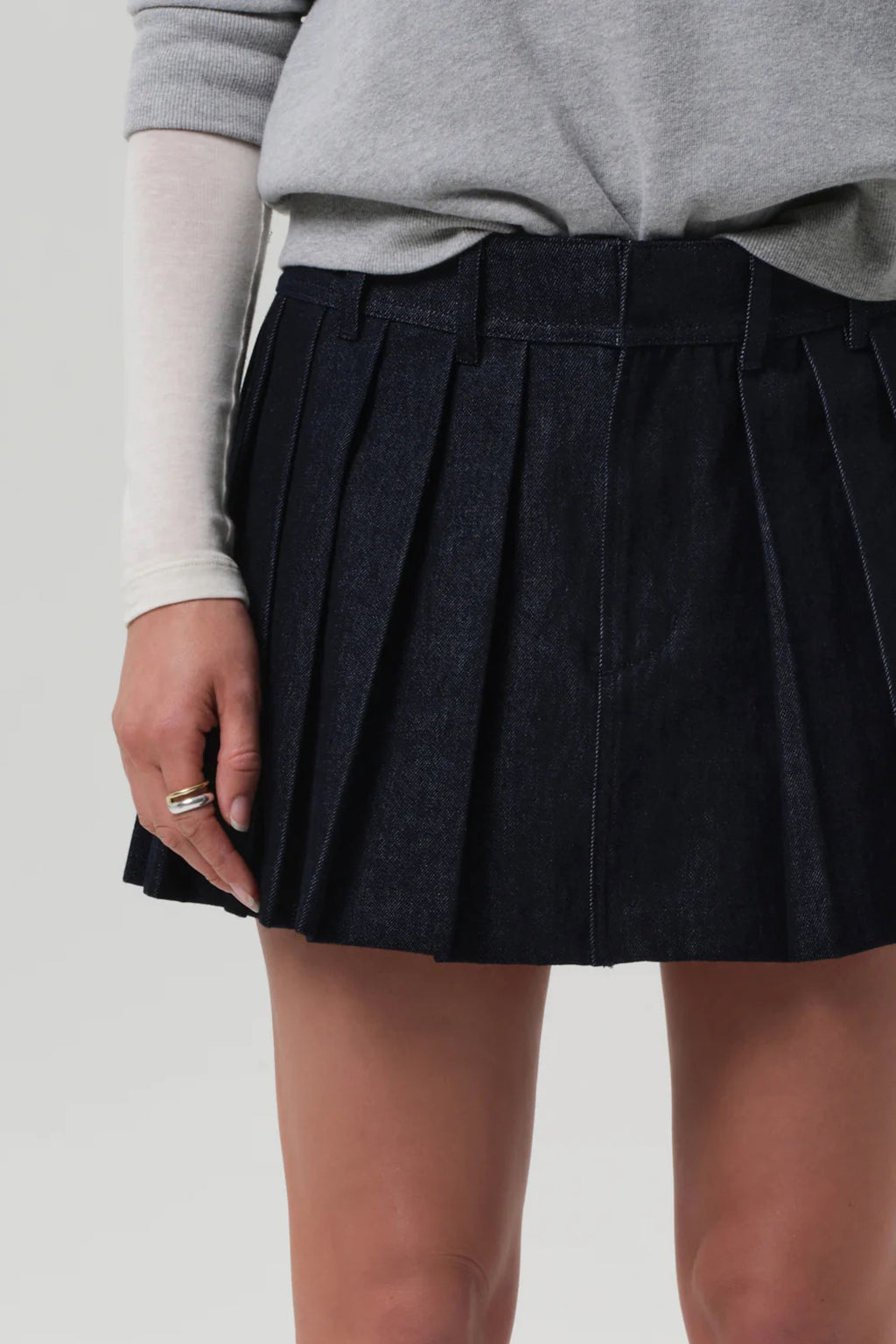 PLEATED DENIM MINI SKIRT