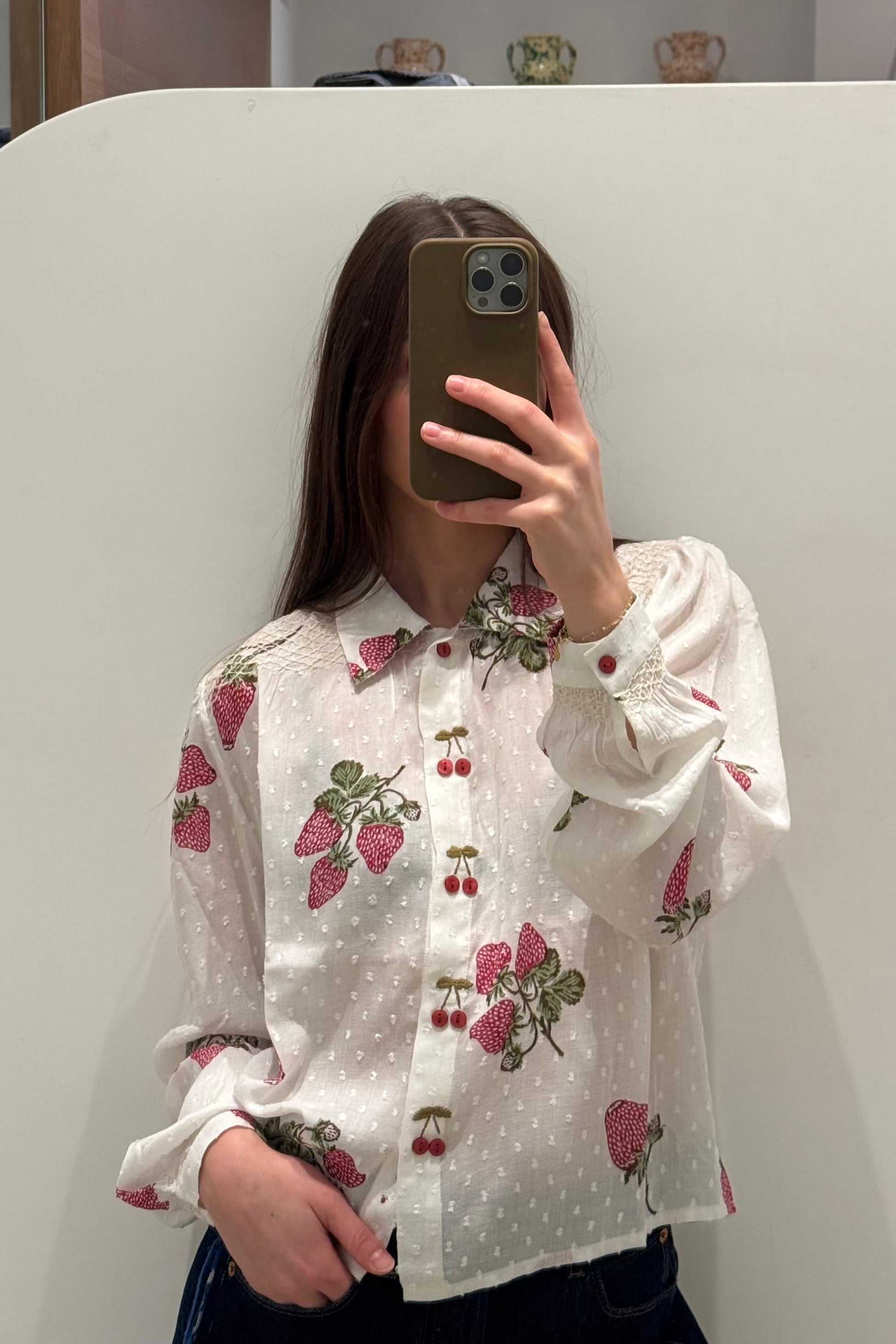 PRISCILLA STRAWBERRY DOT SHIRT