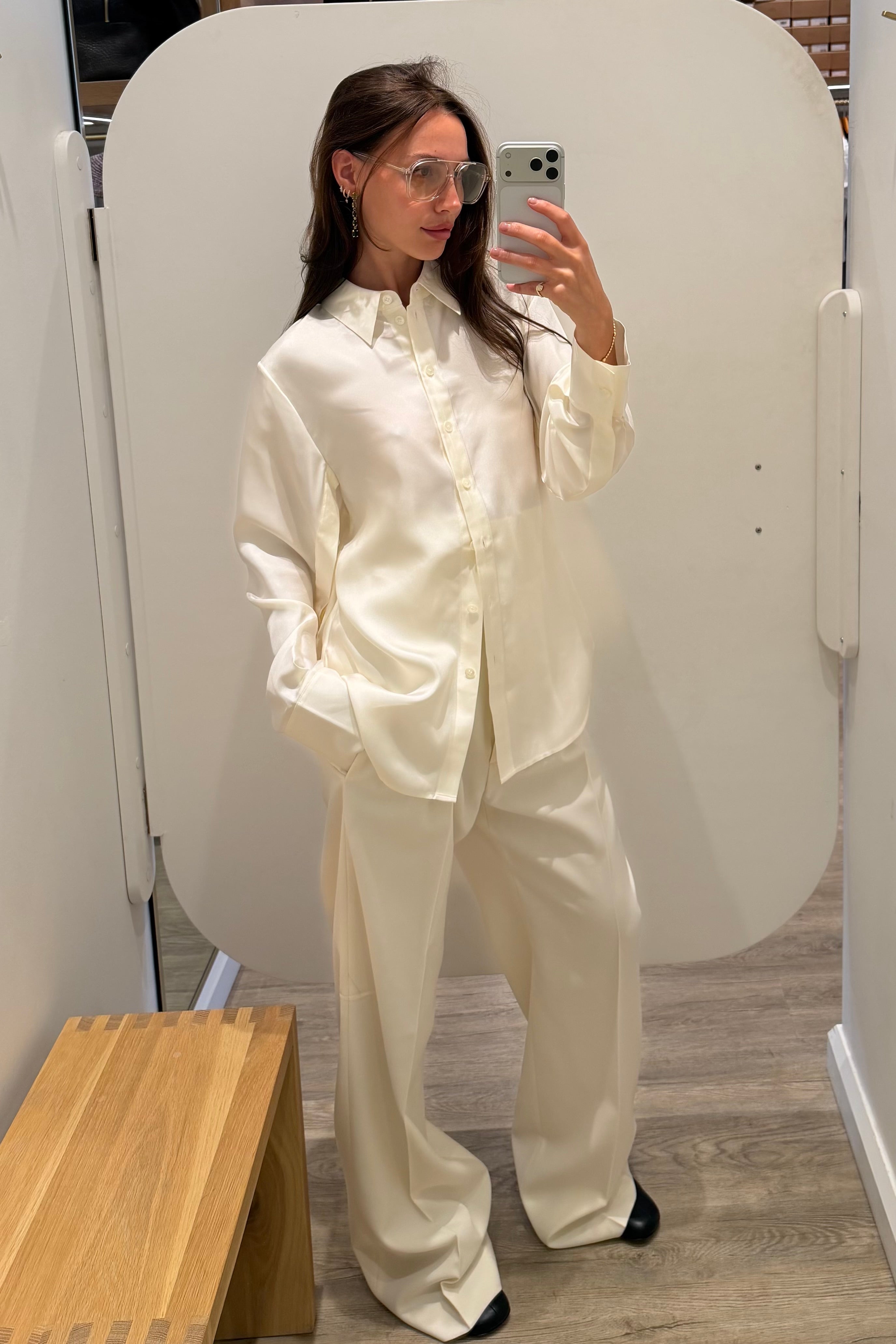 SILK OPEN SLEEVE DETAILED SHIRT