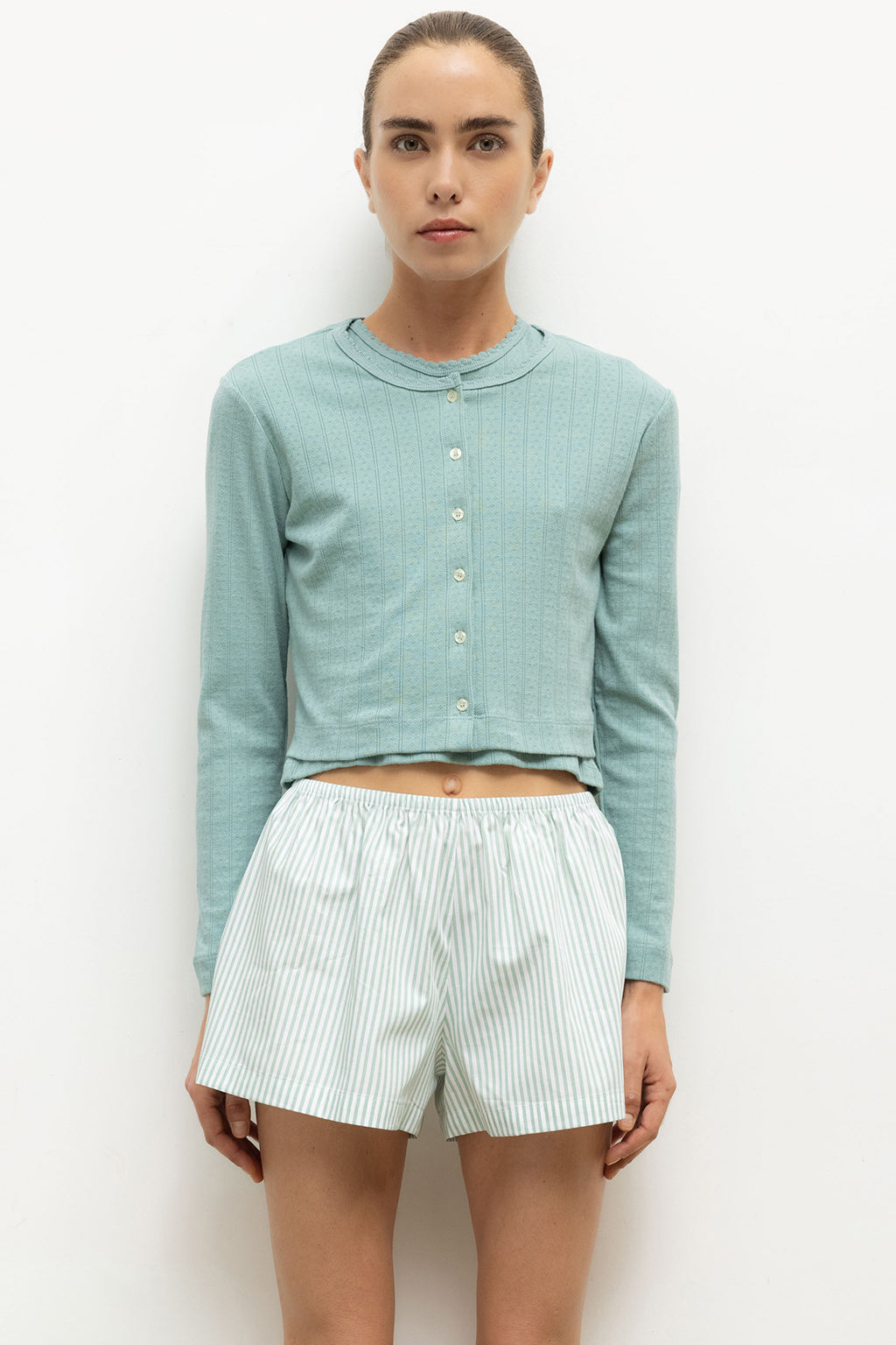 POINTELLE CROP CARDIGAN