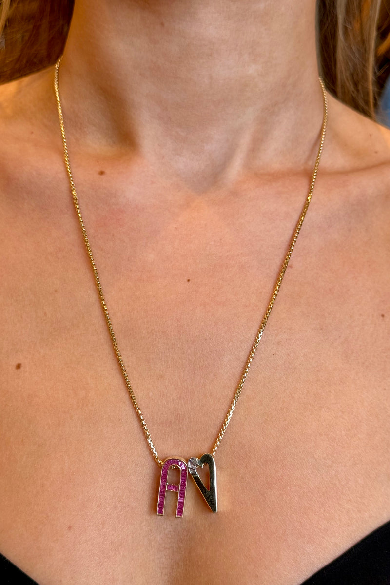 "A" PINK SAPPHIRE INITIAL CHARM