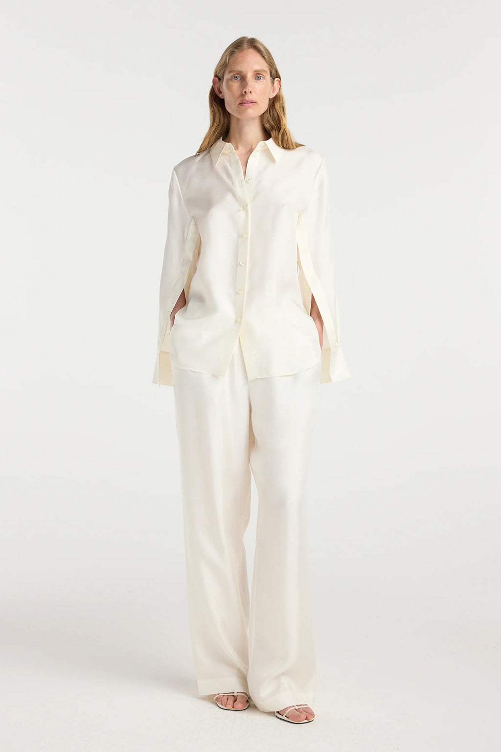 SILK OPEN SLEEVE DETAILED SHIRT *pre-order*